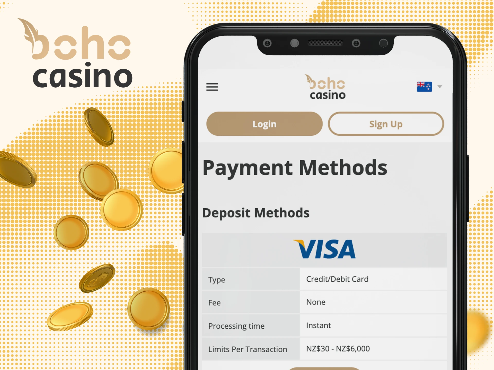 Boho Casino app has all the popular payment methods in New Zealand.