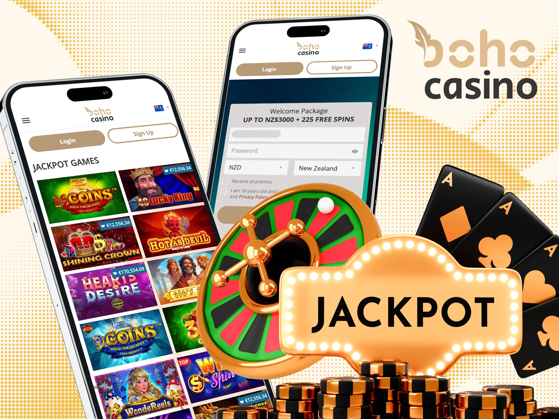Visit the official website and register to start playing through Boho Casino mobile app.