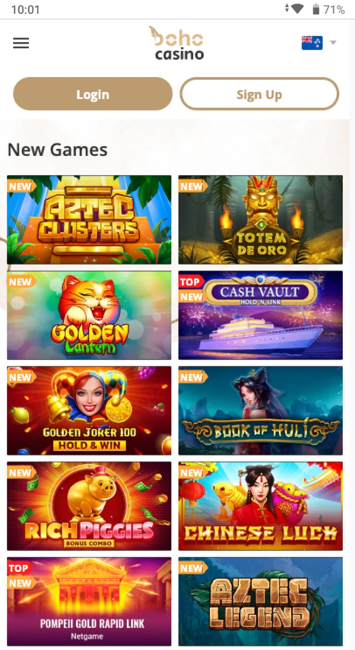 Visit Boho Casino mobile website on your Android phone.