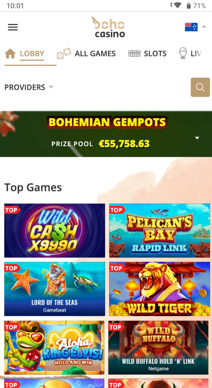 Start playing at Boho Casino mobile website version on your Android device.