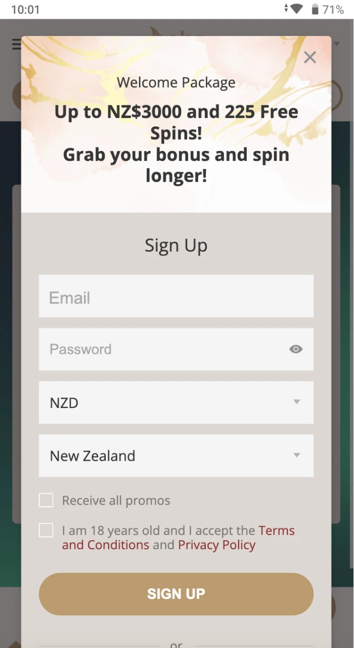 Register at Boho Casino mobile website version on your Android device.