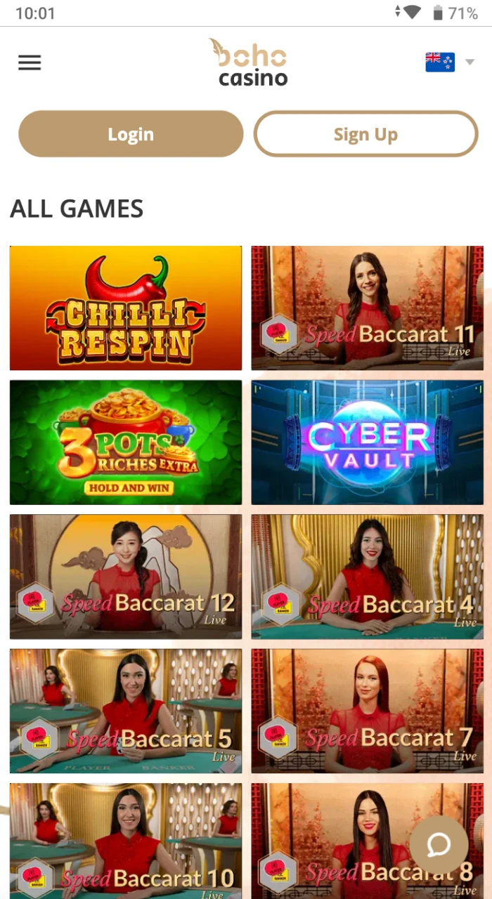 After sign up, you can play at Boho Casino mobile website version on iOS.