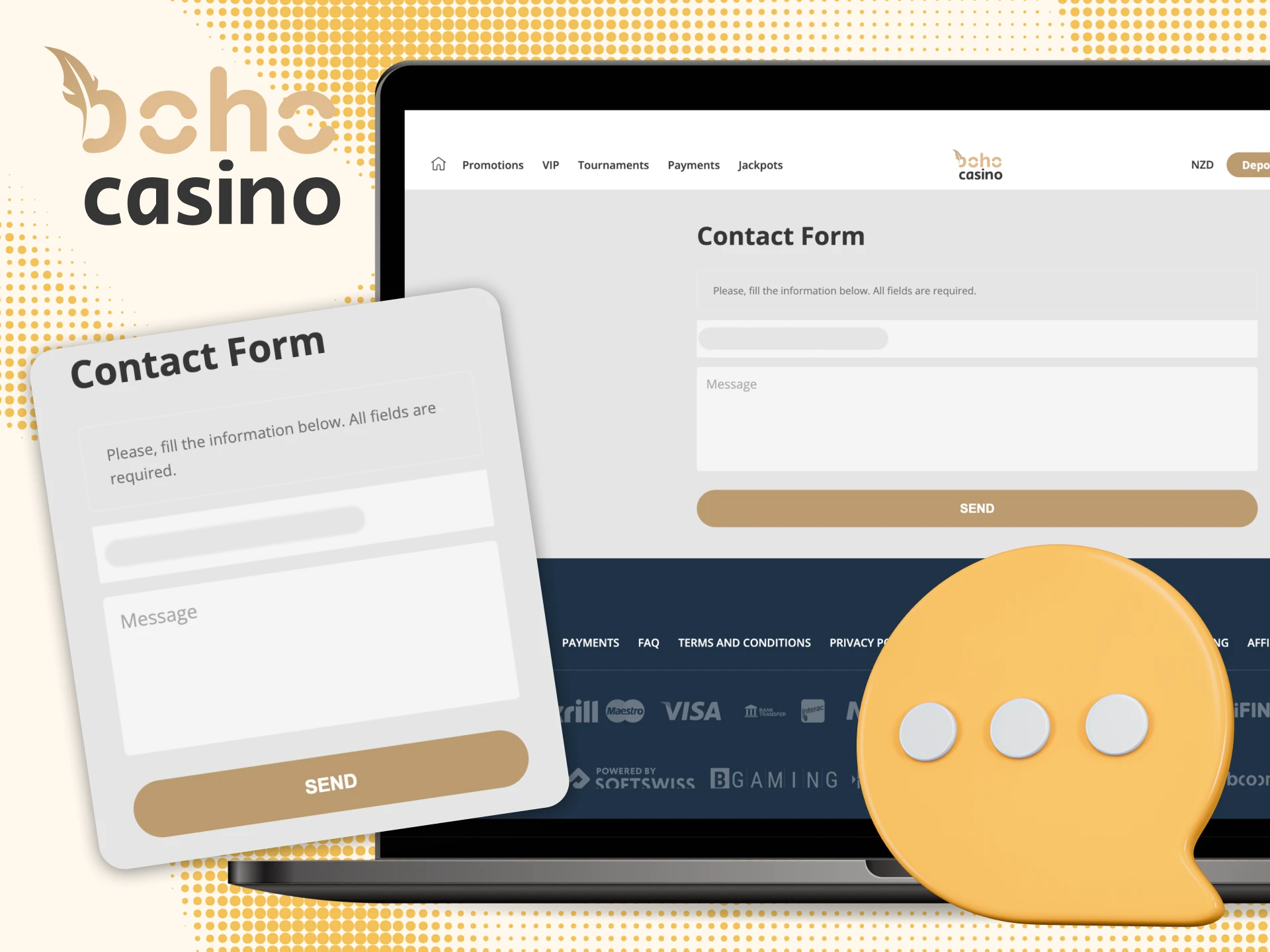 Is there a contacts form on the Boho online casino website.