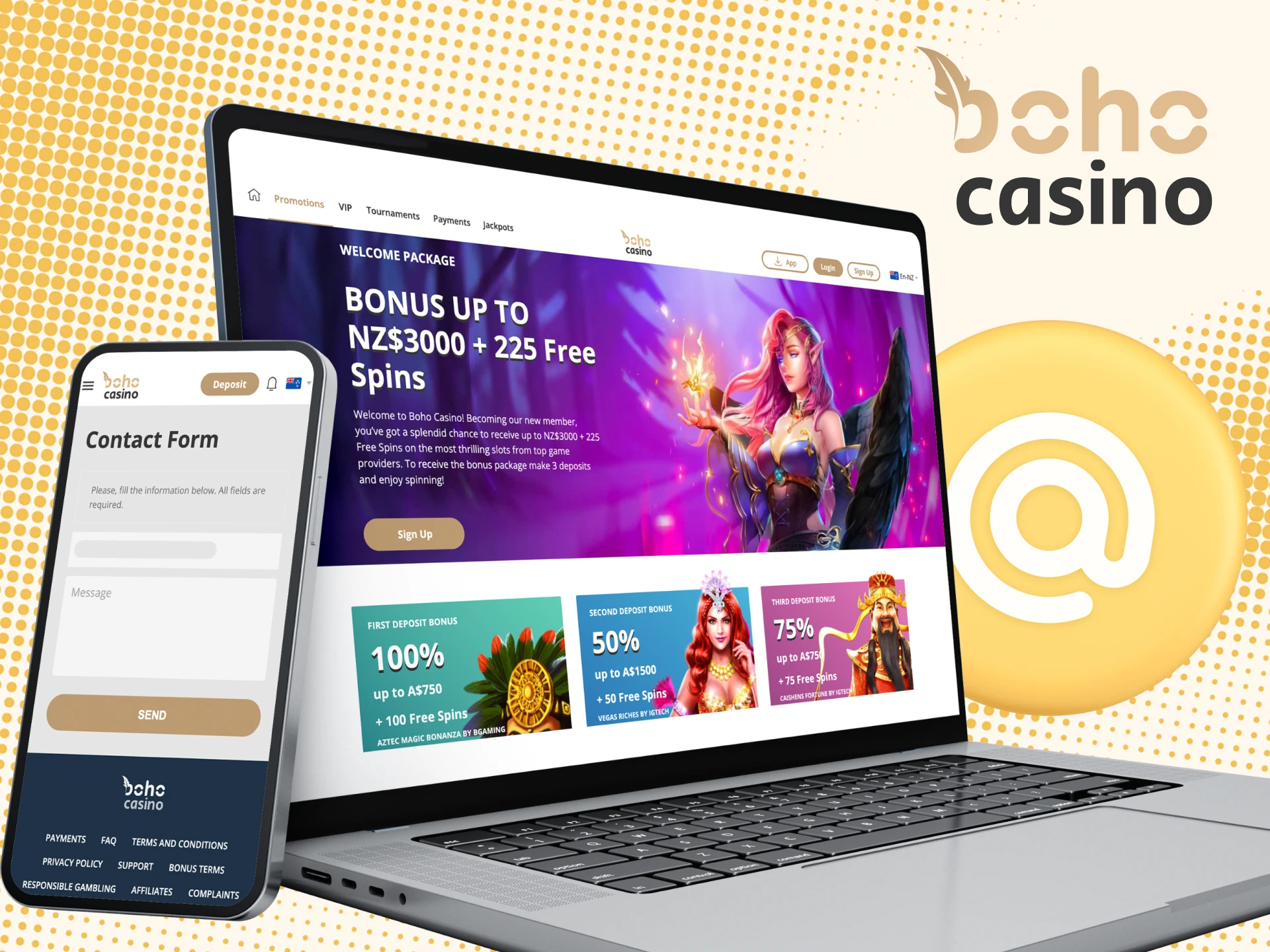 What is the email address for the technical support service on the Boho online casino website.