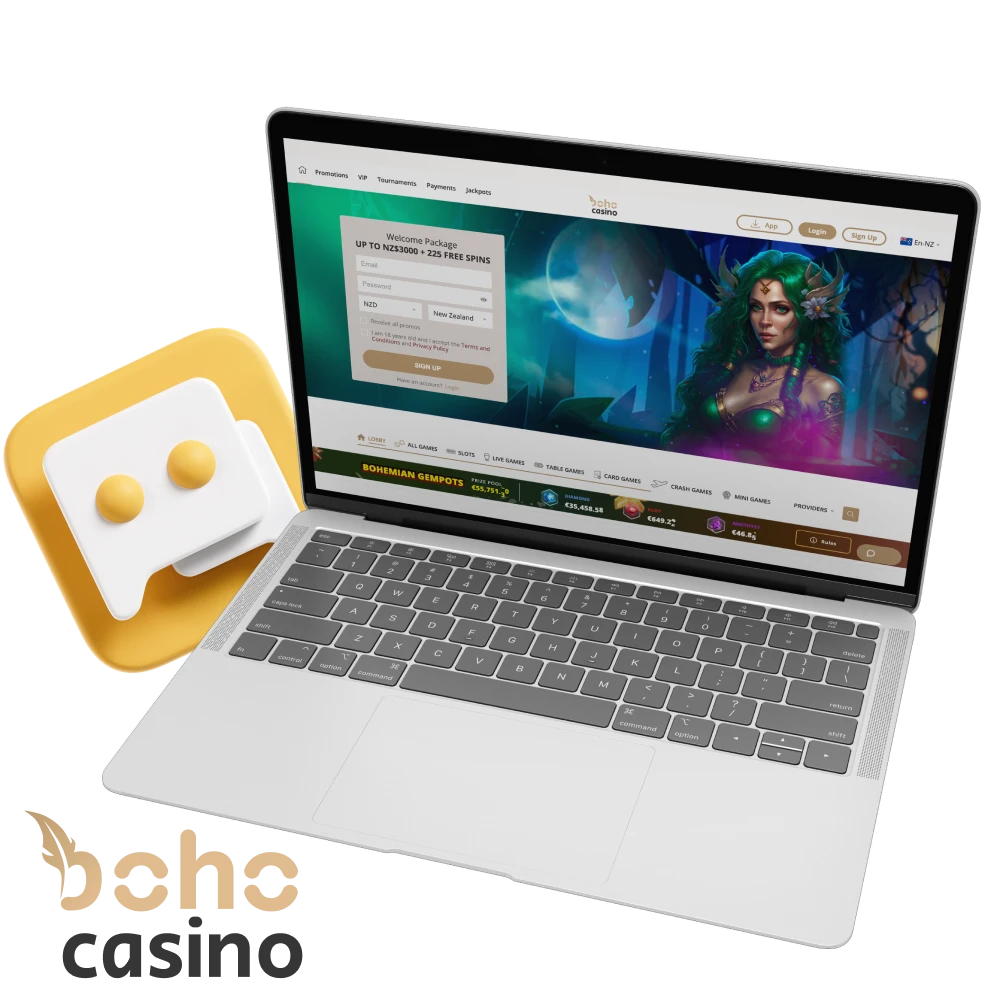 What contacts does the support service have at the Boho online casino.