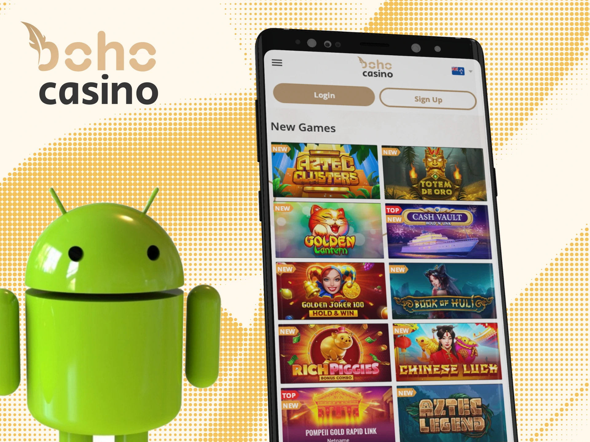 Nga tohutohu mo te tango i nga tono a Boho casino ipurangi ki to waea Android.