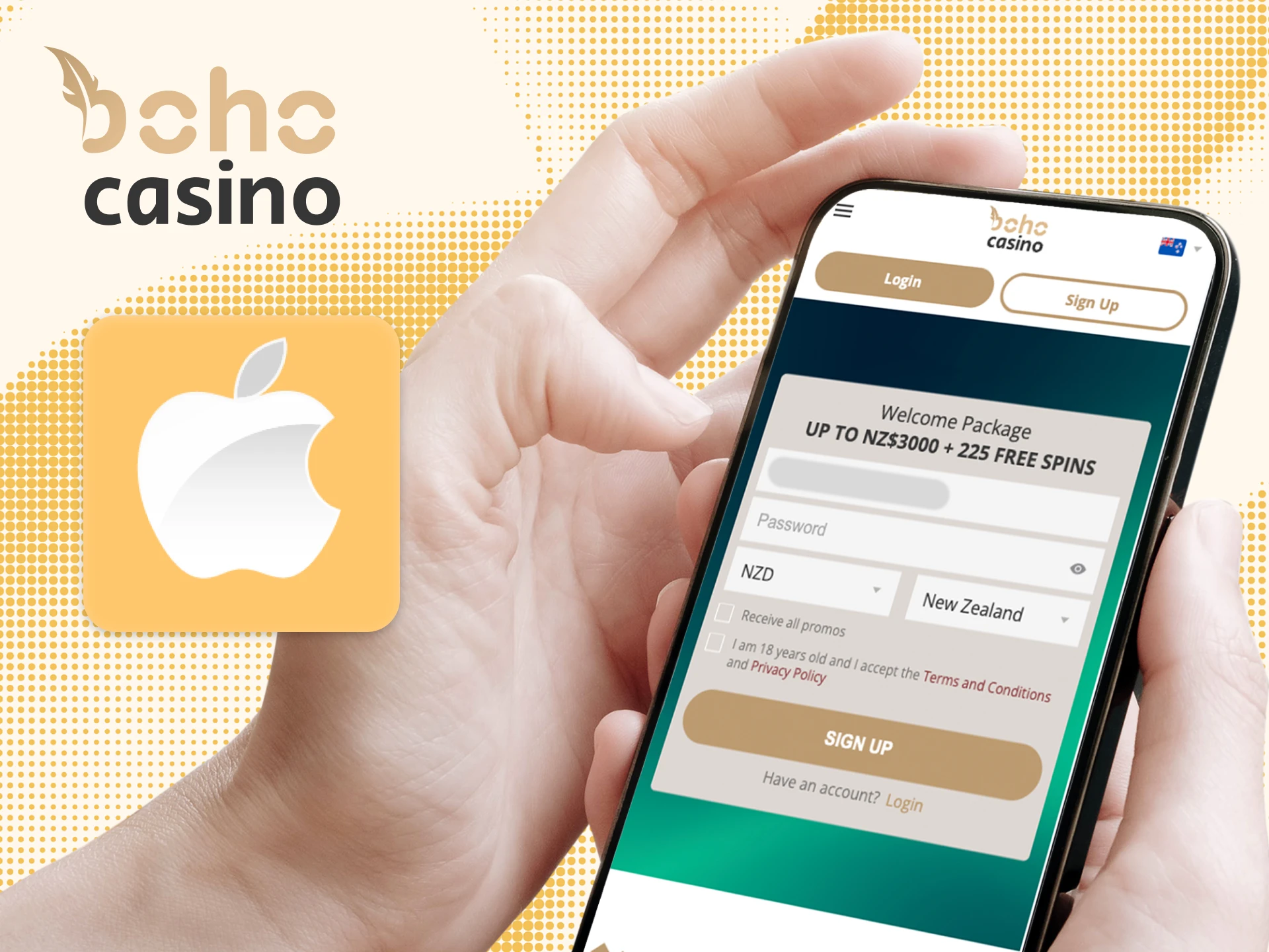 Nga tohutohu me pehea te tango i nga tono casino ipurangi a Boho ki to waea iOS.