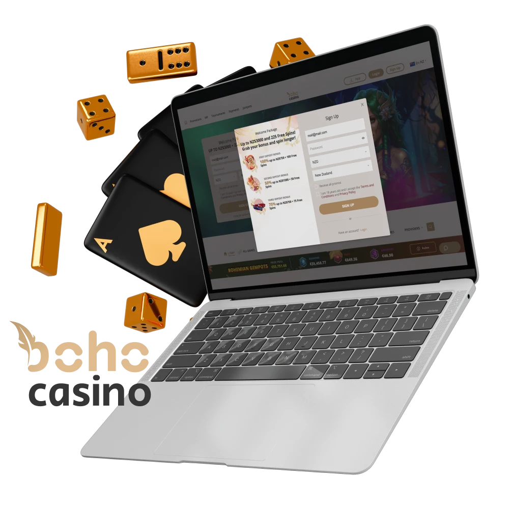 How to create a new account on the Boho online casino website.