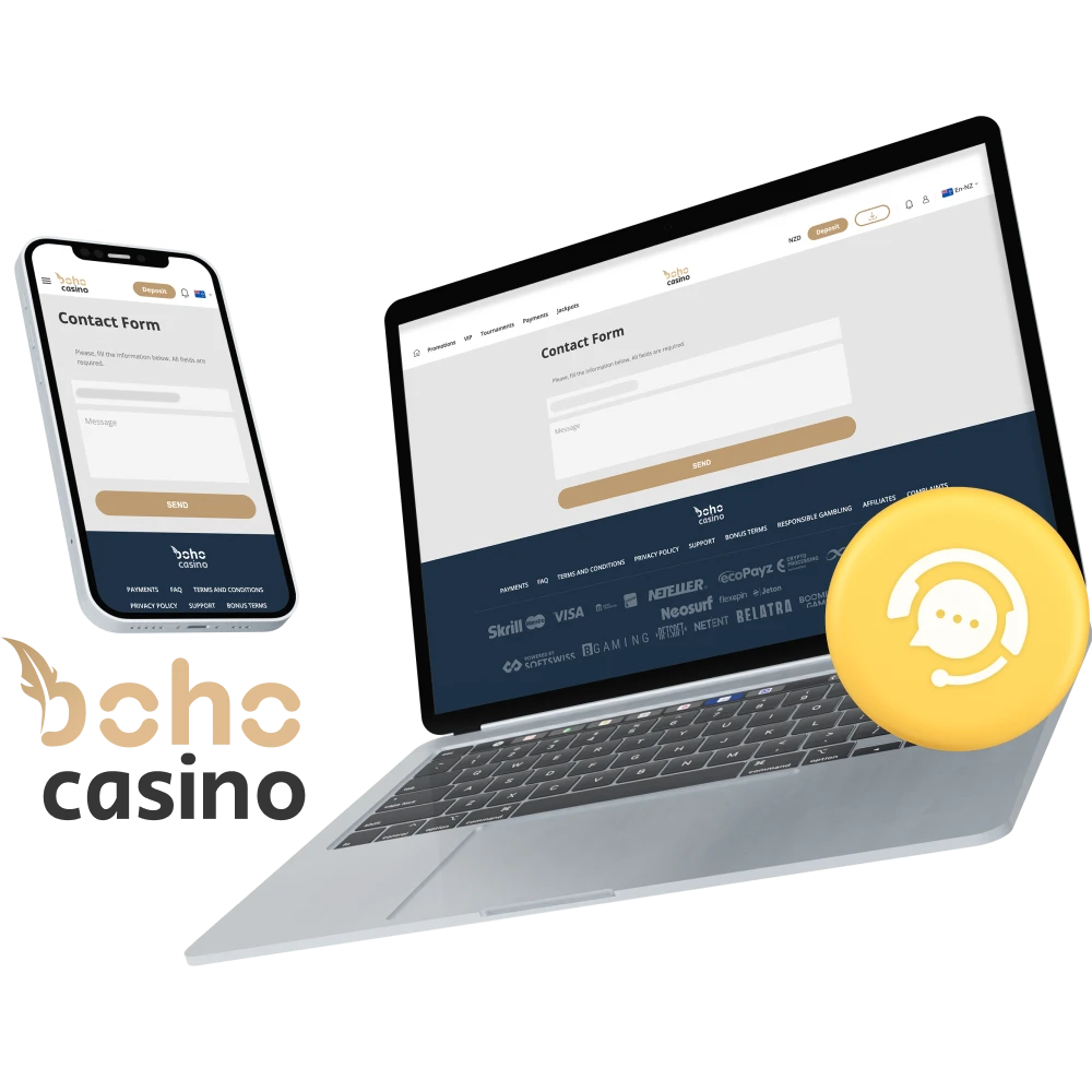 How can a player contact the technical support service of the Boho online casino site.