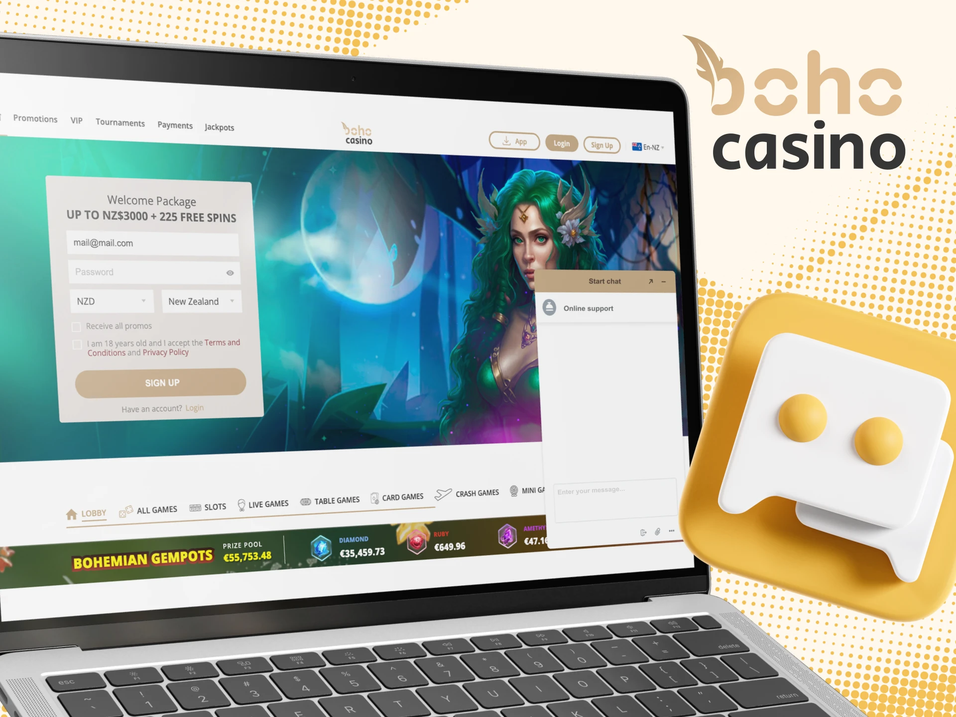 Is there live chat on the Boho online casino website.