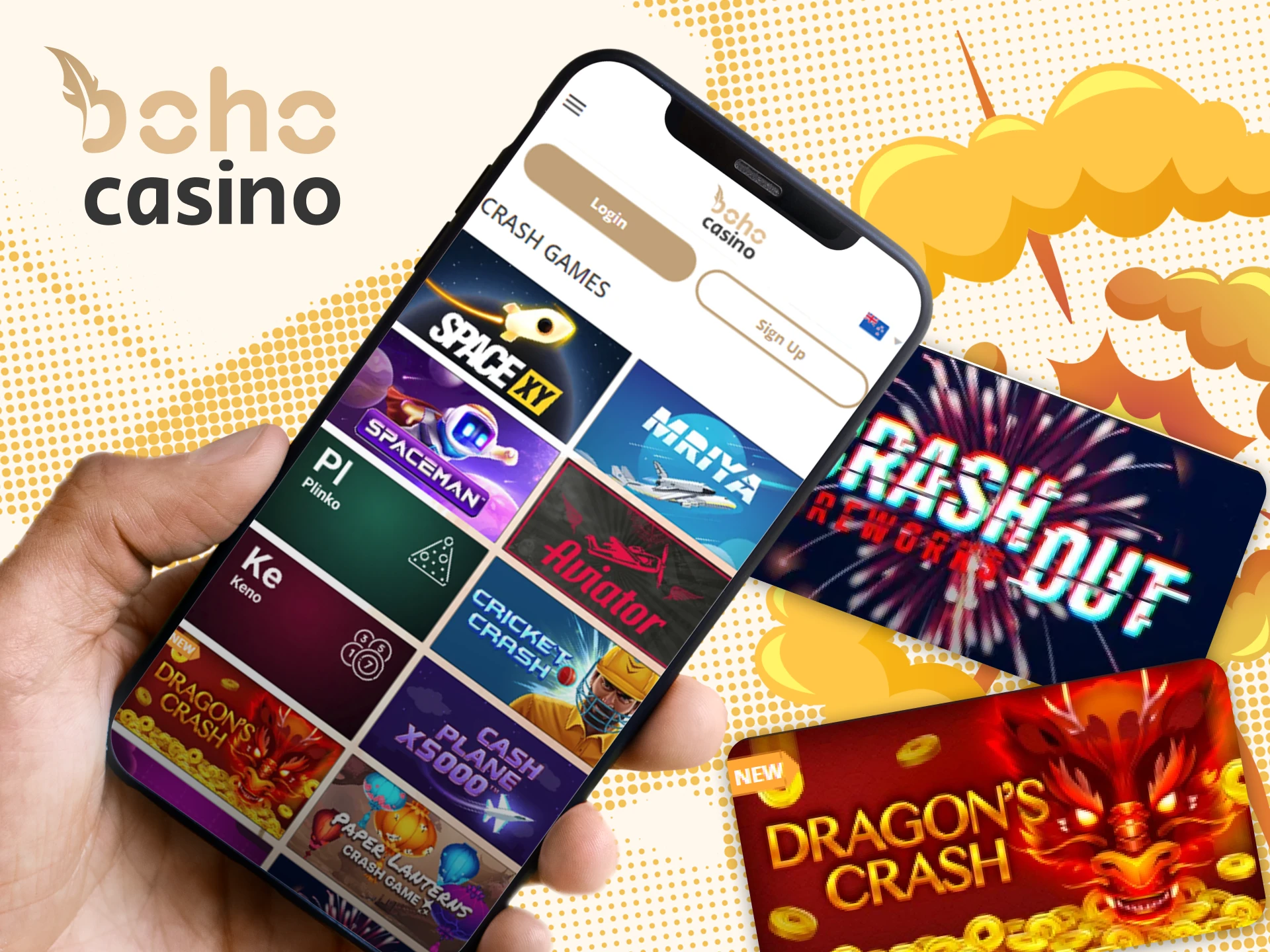You can play Boho Casino crash games via mobile app.