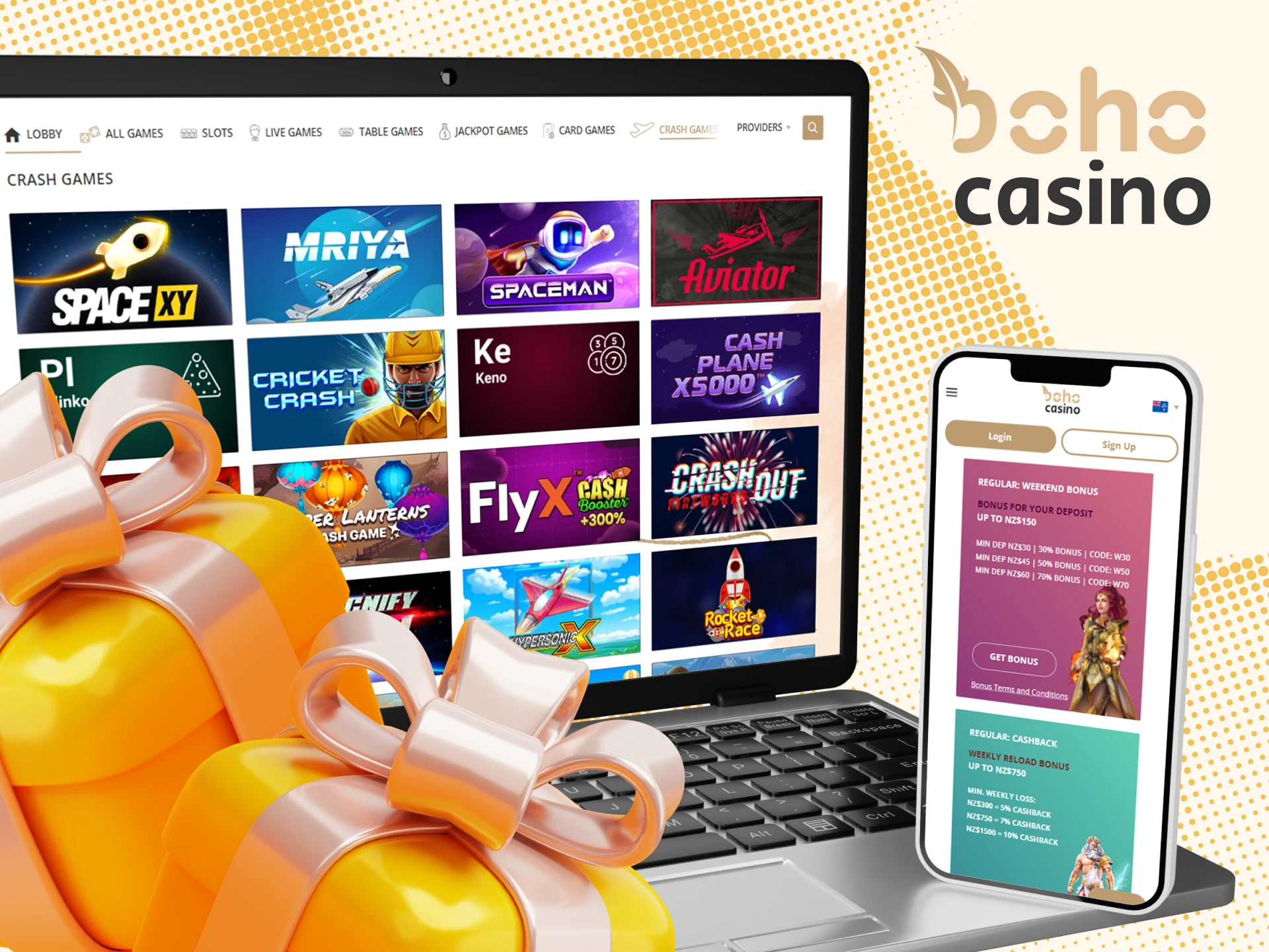 Boho Casino offers bonuses and promo codes for crash games.