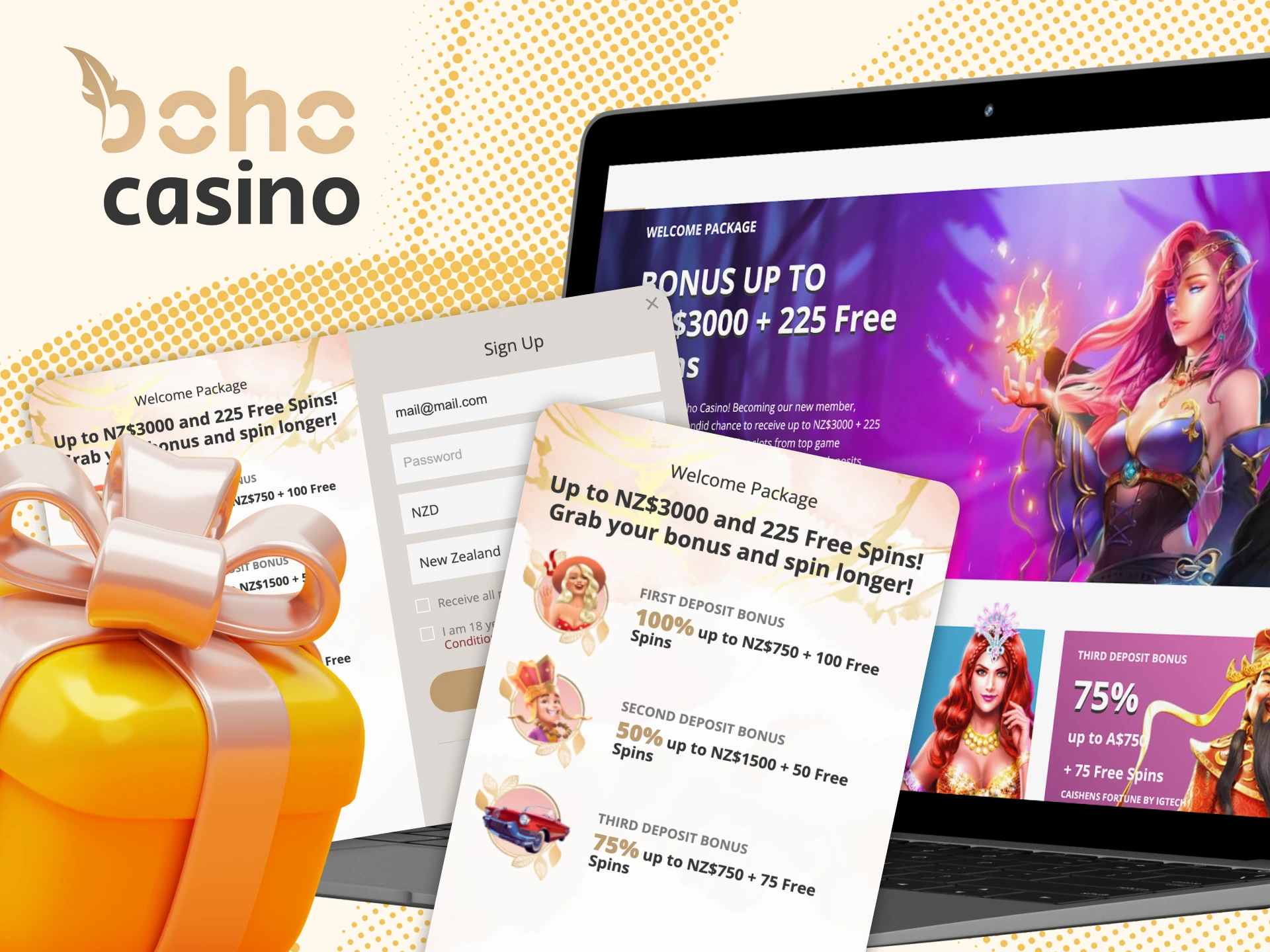 Add the Boho Casino Promo Code in the special window and activate it.