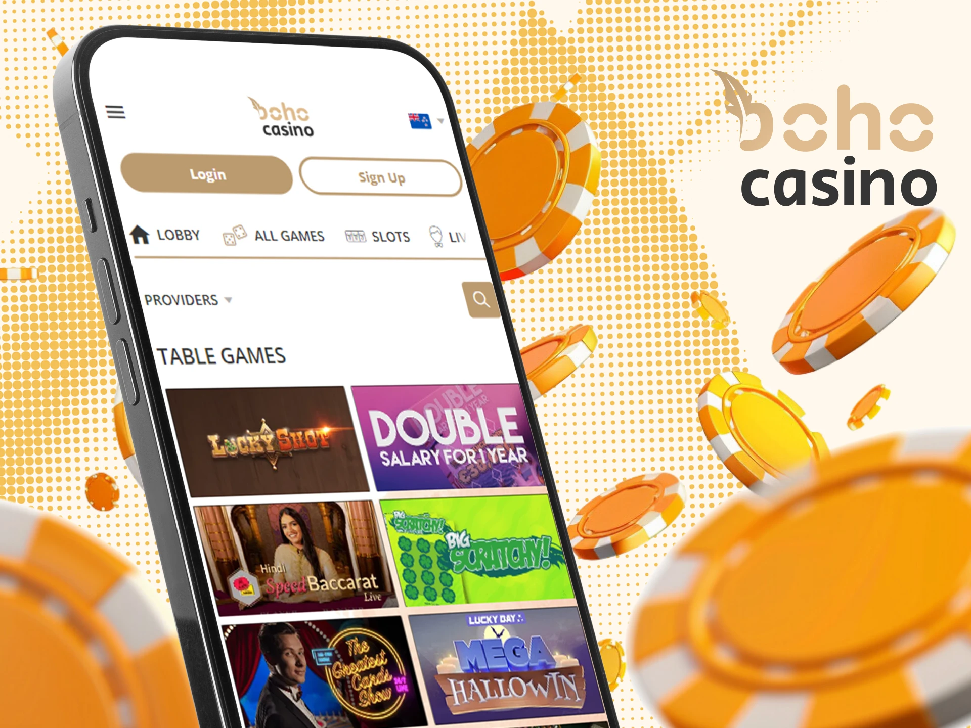 Use the mobile version of the Boho Casino website to play table games.