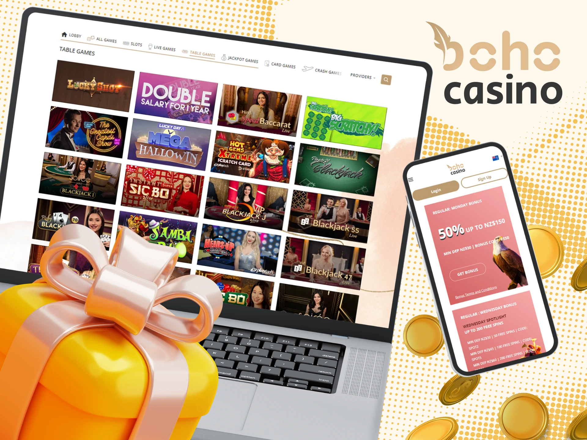 There are many Boho Casino's active bonus offers for table games.