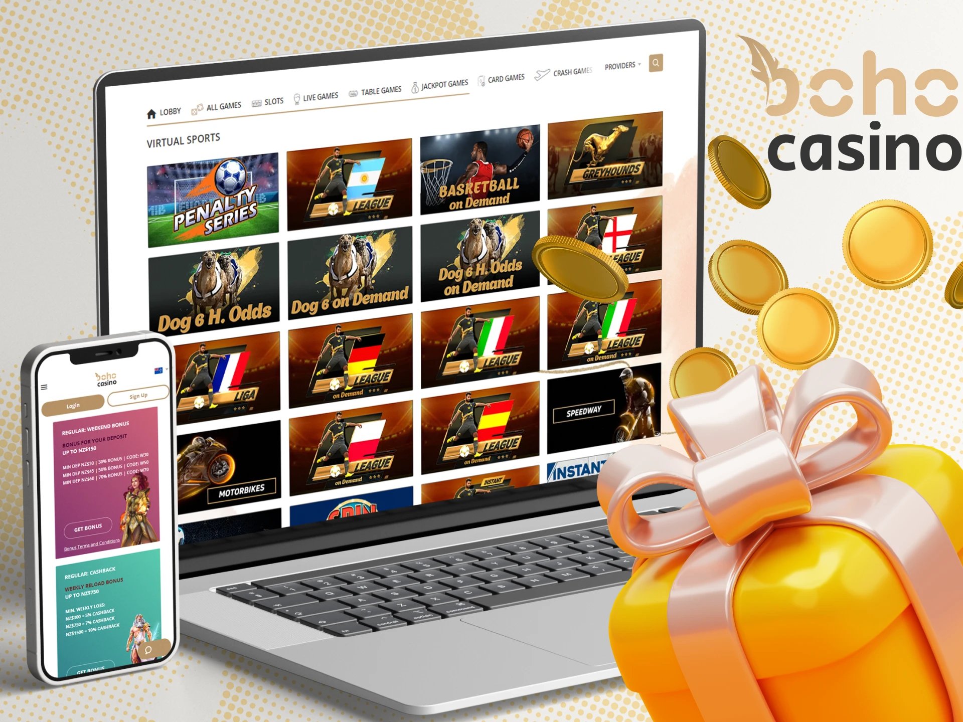 Check Boho Casino's VSports current bonuses and promotions.