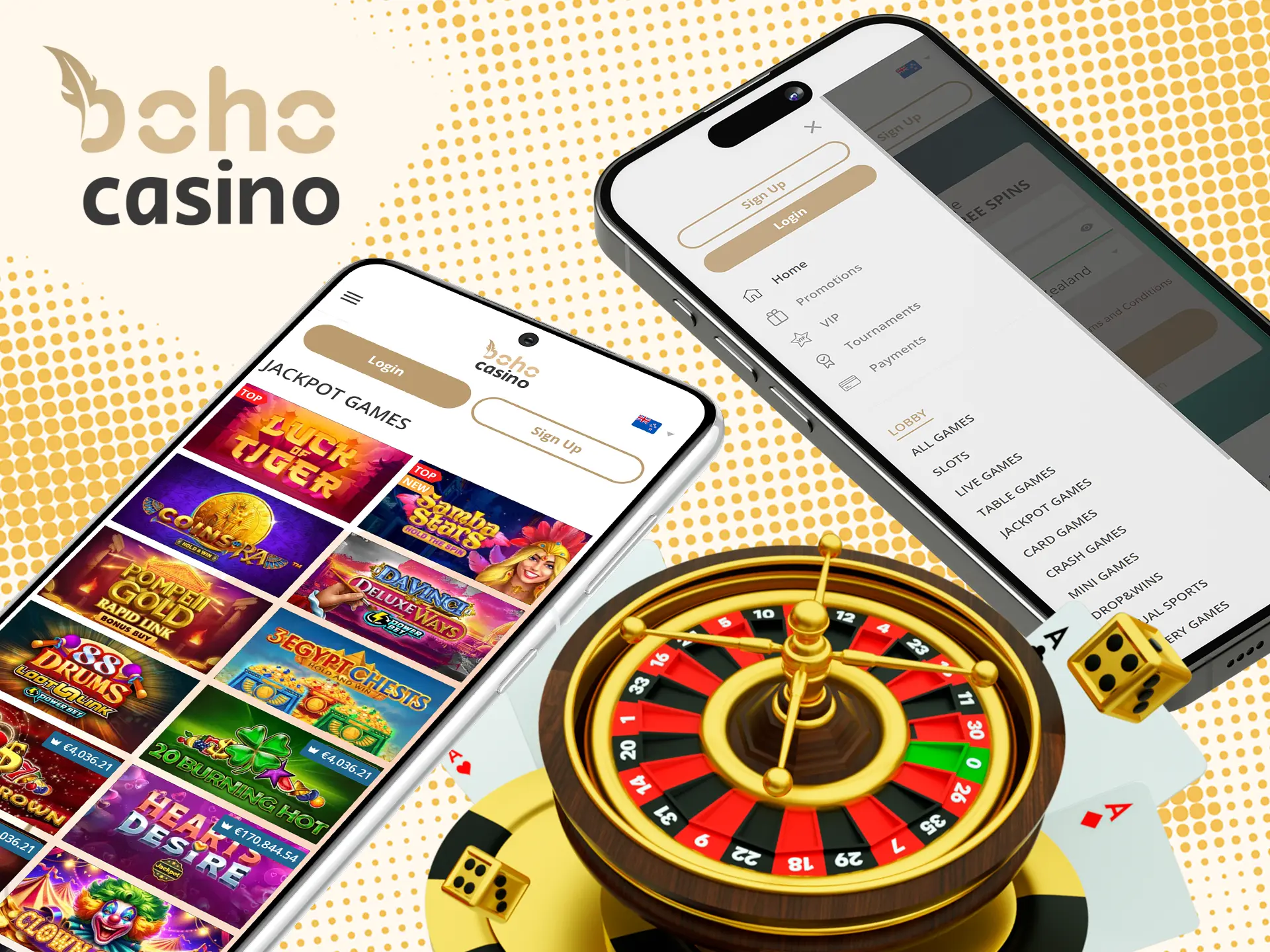 Enjoy your favorite games through the mobile version of Boho Casino.