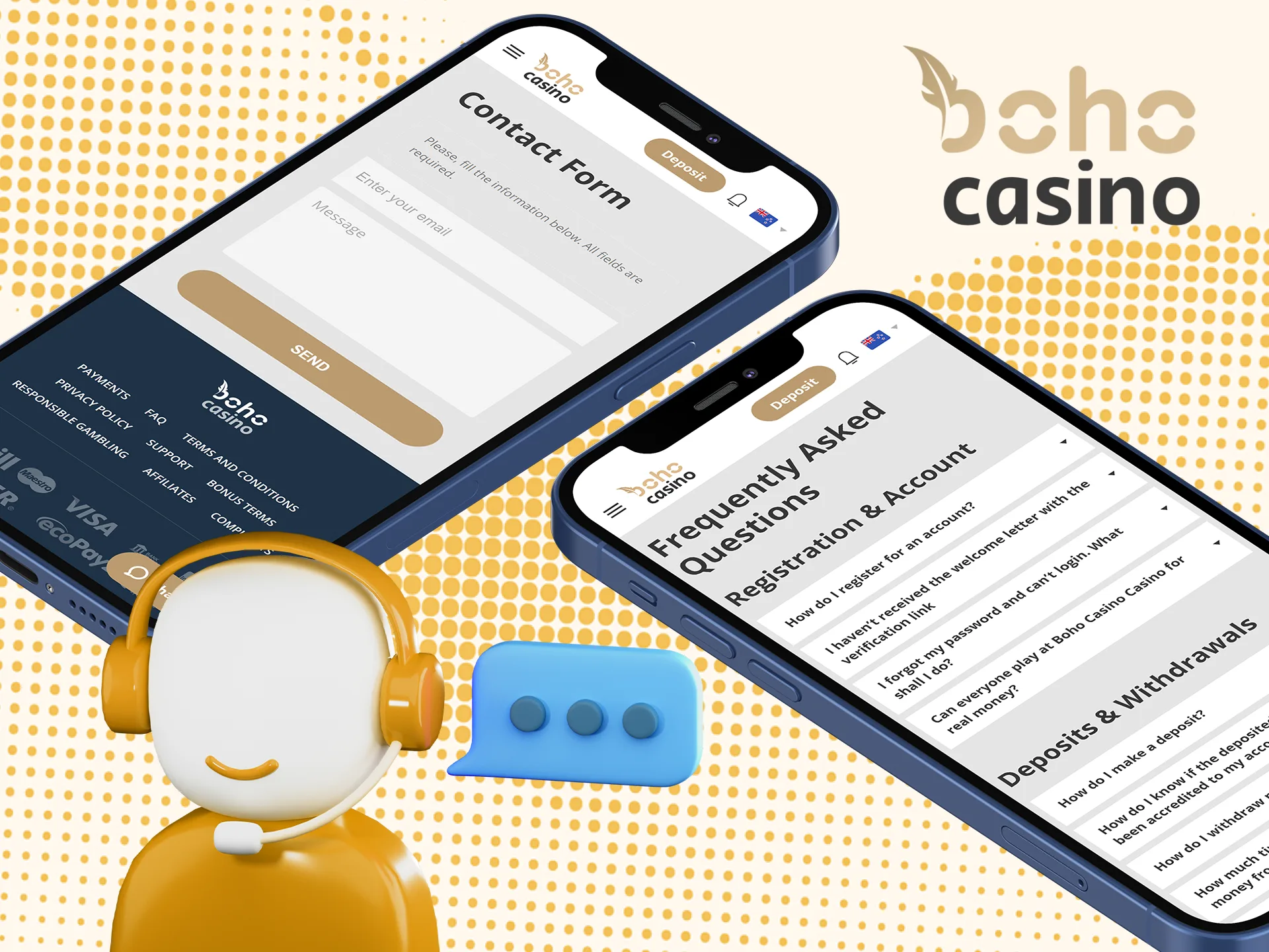 Boho Casino's app customer support team is ready to help you at any time.
