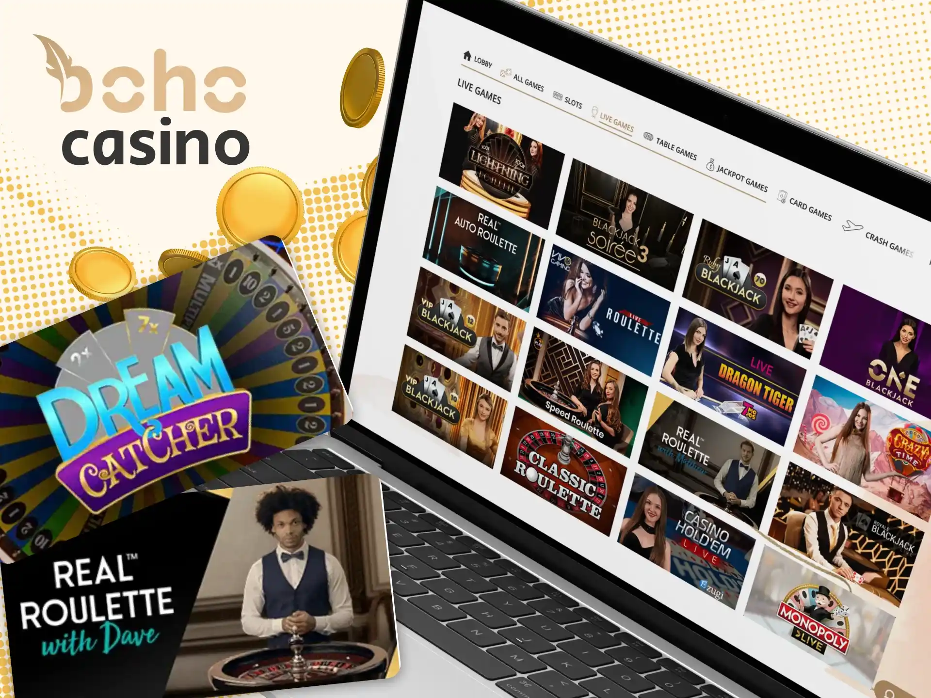 Play with real dealers in the Boho Live Casino in New Zealand.