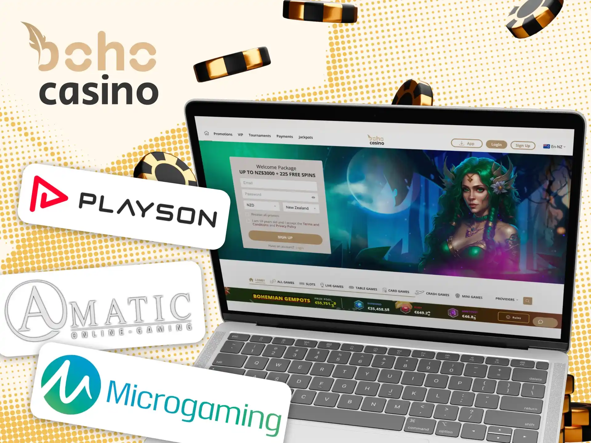 At the Boho online casino you'll find only safe and trusted game providers.