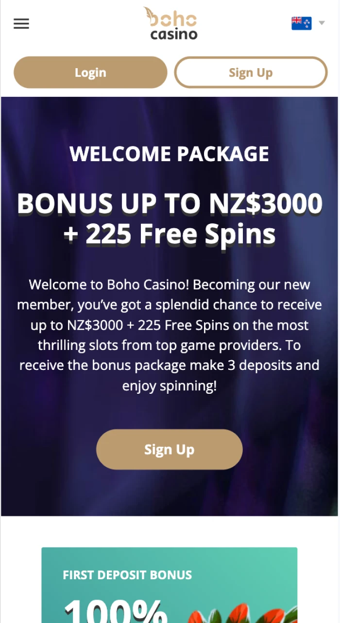 Bonuses and Promotions section on the official Boho Casino website.