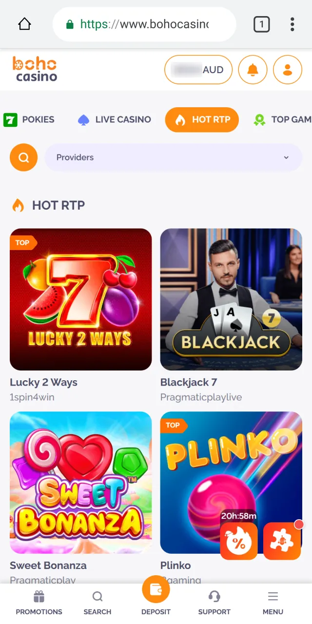 Start playing at Boho Casino mobile website version on your Android device.