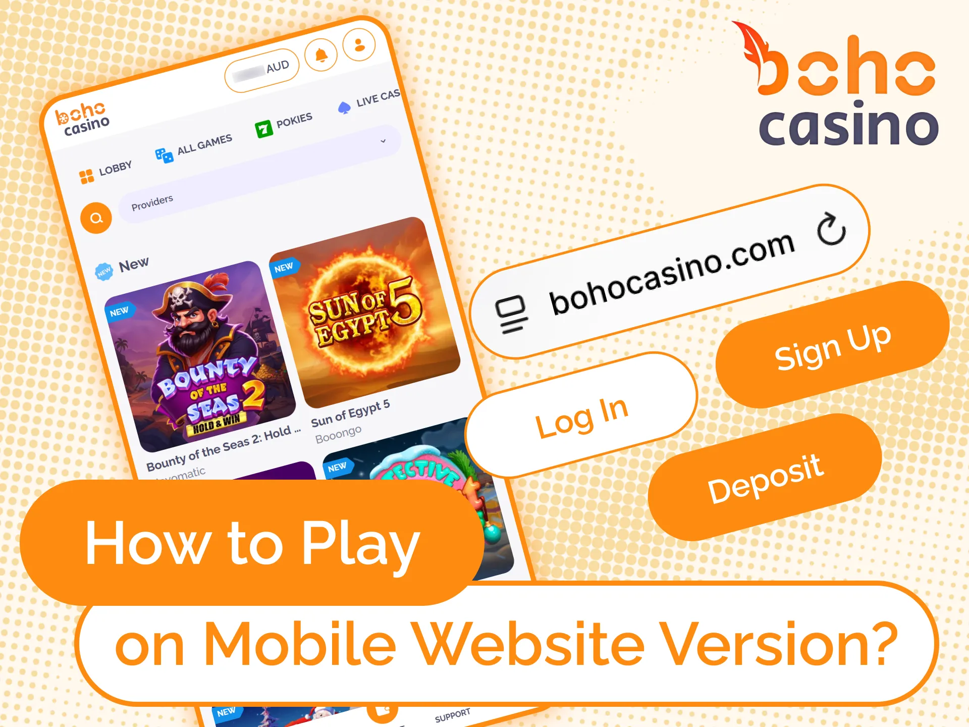 Visit the official website and register to start playing through Boho Casino mobile app.