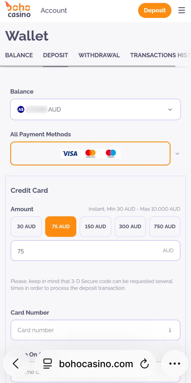 Make deposit at Boho Casino mobile to njoy real money games on iOS.