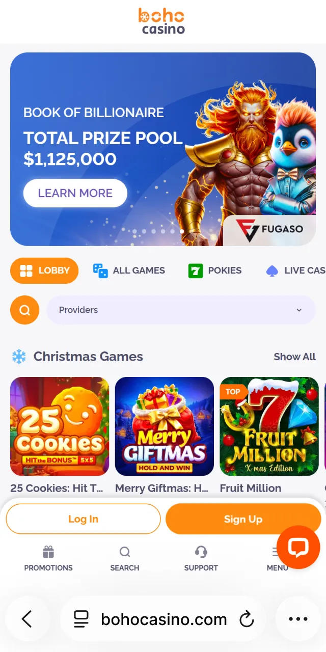 Visit Boho Casino website on your iOS phone to register.