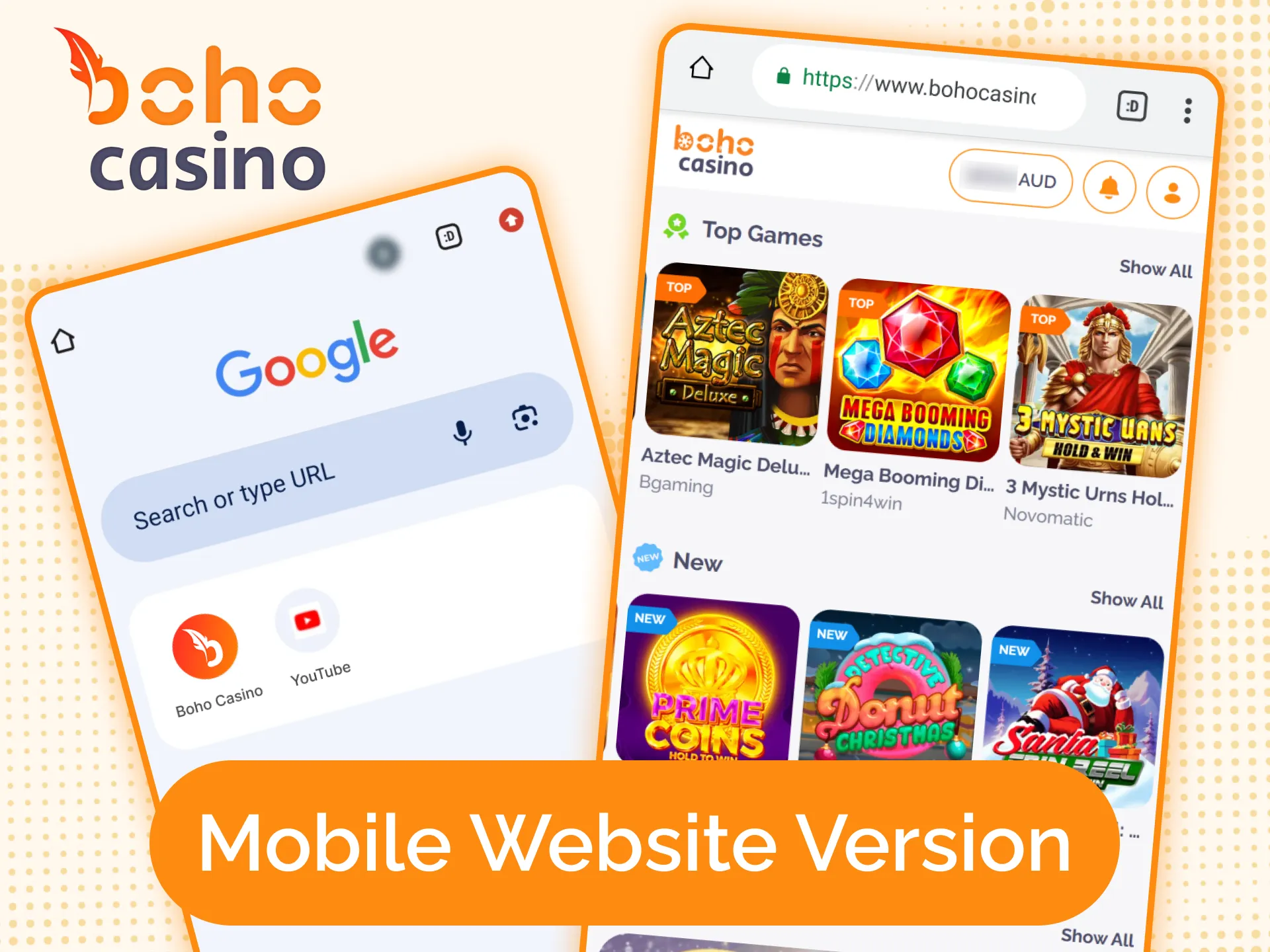 Enjoy your favorite games through the mobile version of Boho Casino.