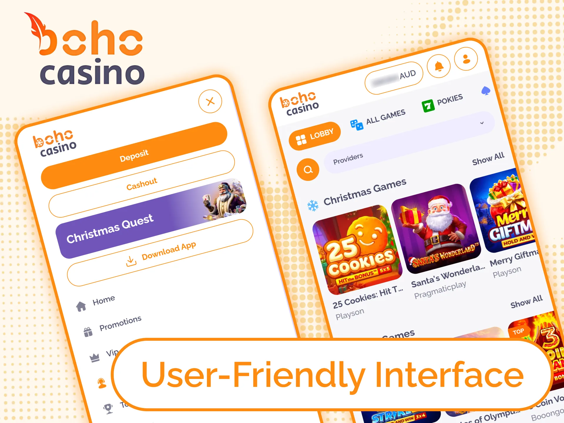 The mobile version of Boho Casino is simple and easy to use.