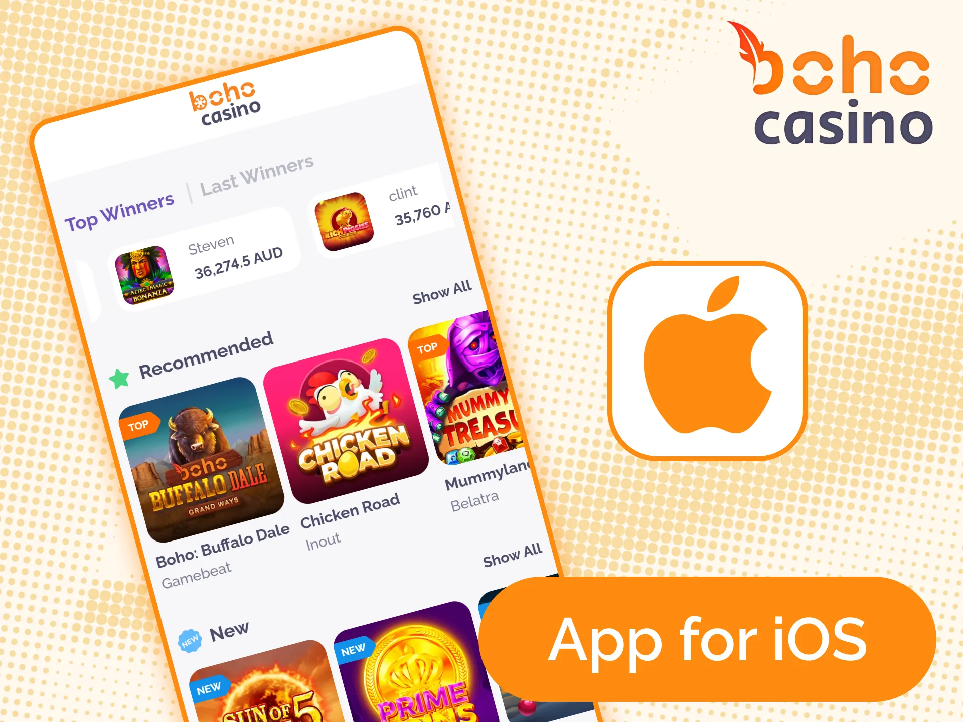 Use the mobile version of the Boho Casino on all iOS devices.