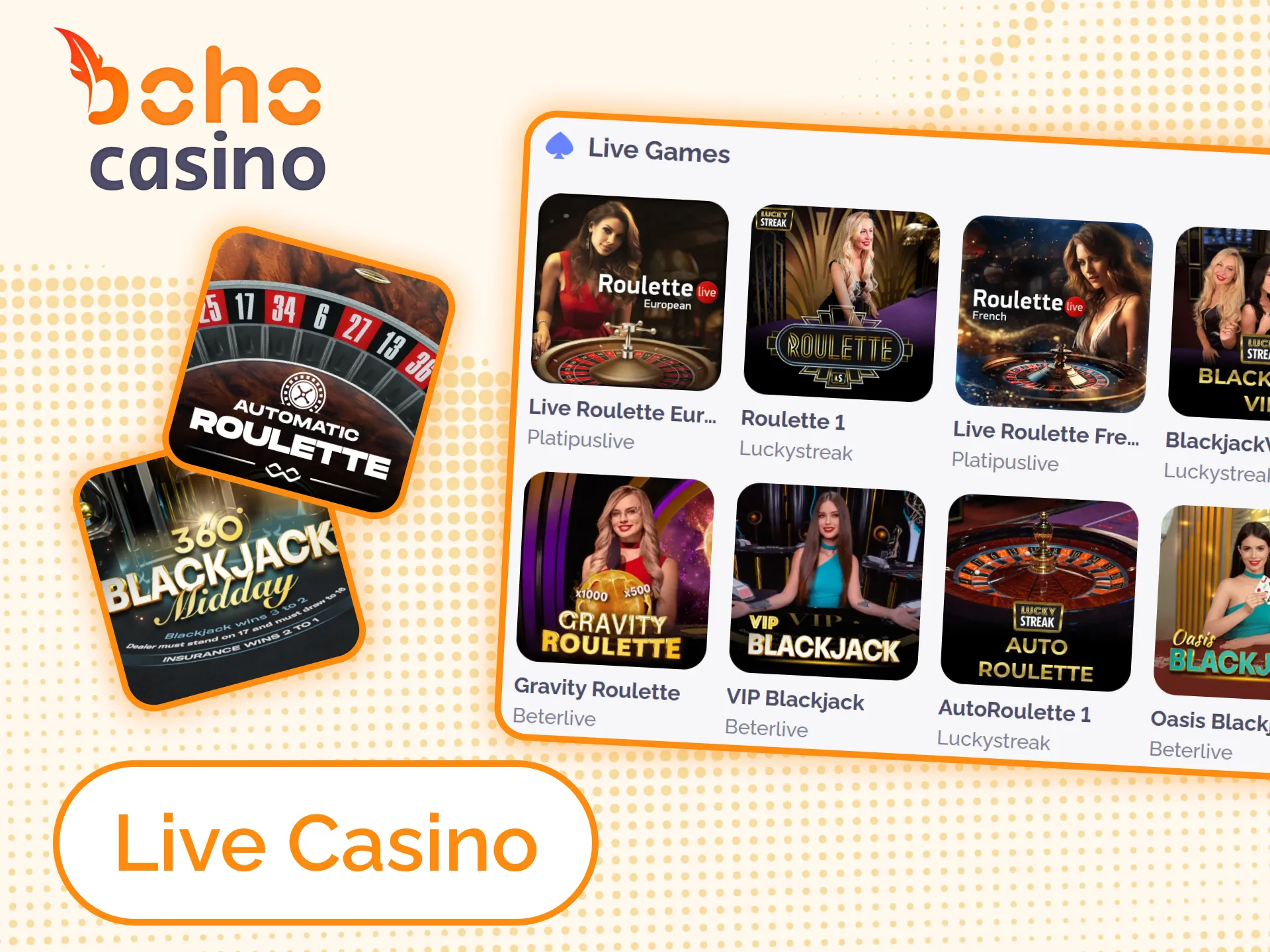 Play with real dealers in the Boho Live Casino in Australia.