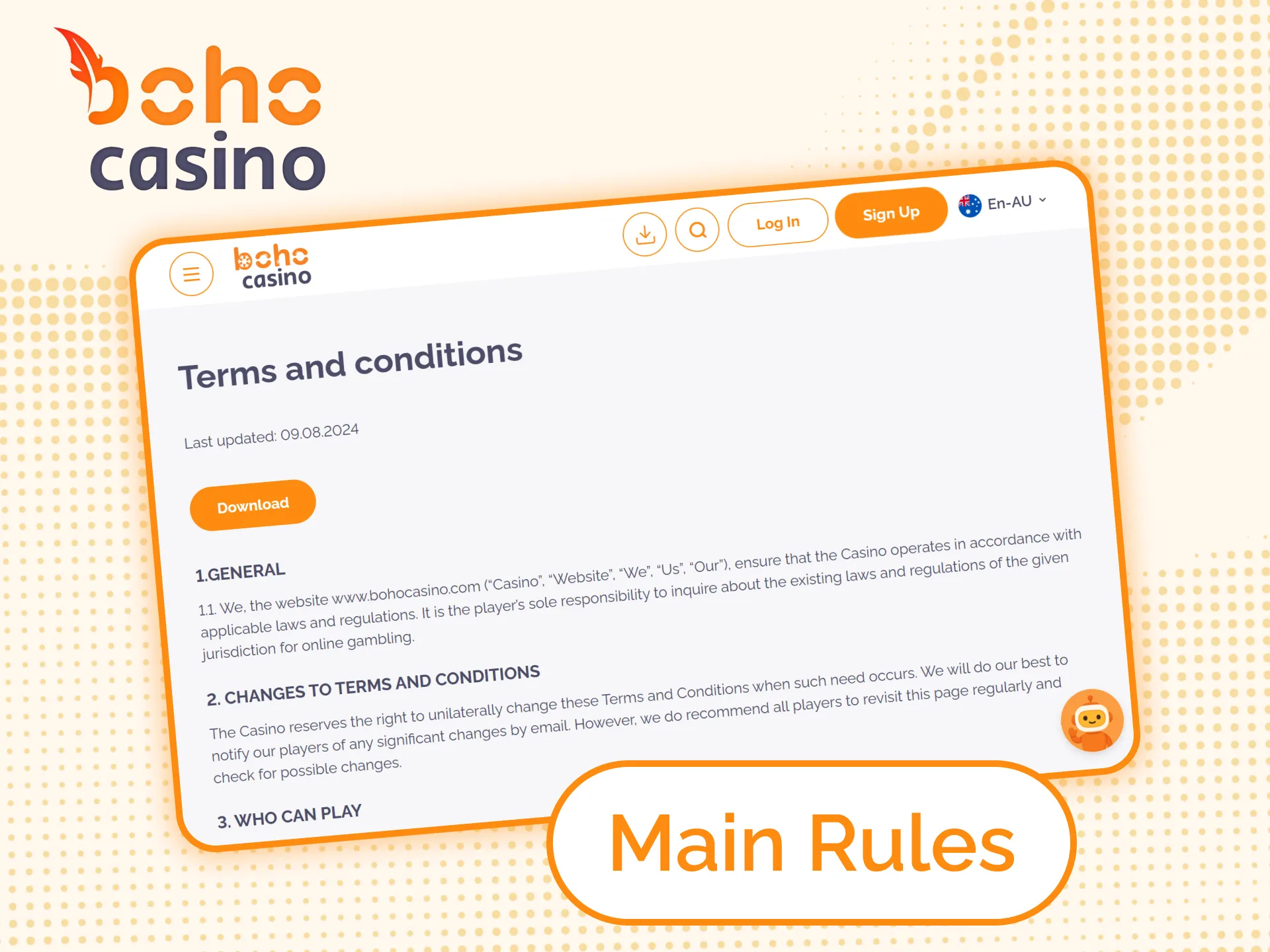 Read Boho Casino's terms and conditions before using the services.