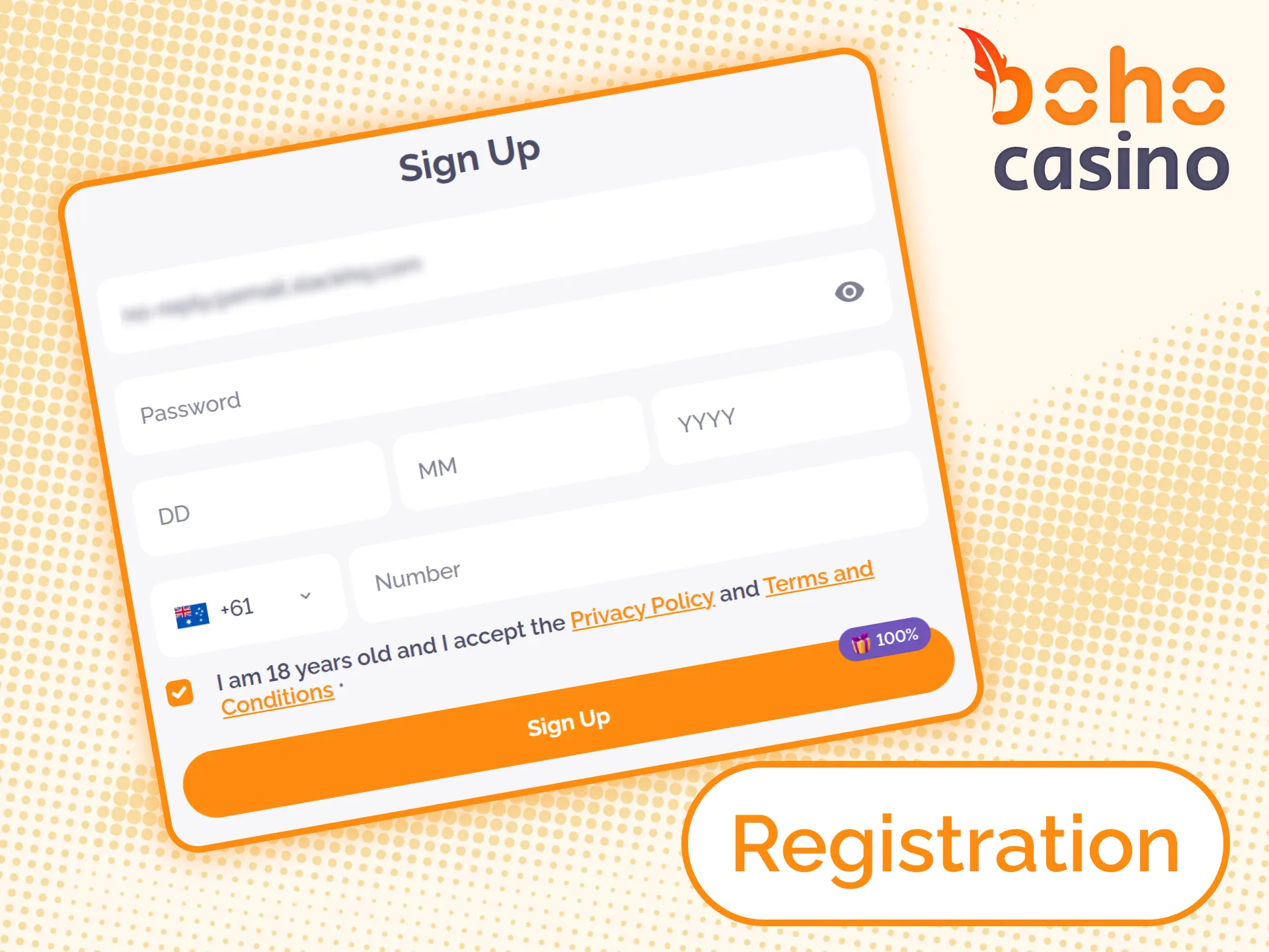 Register on Boho online casino in 5 fast steps.