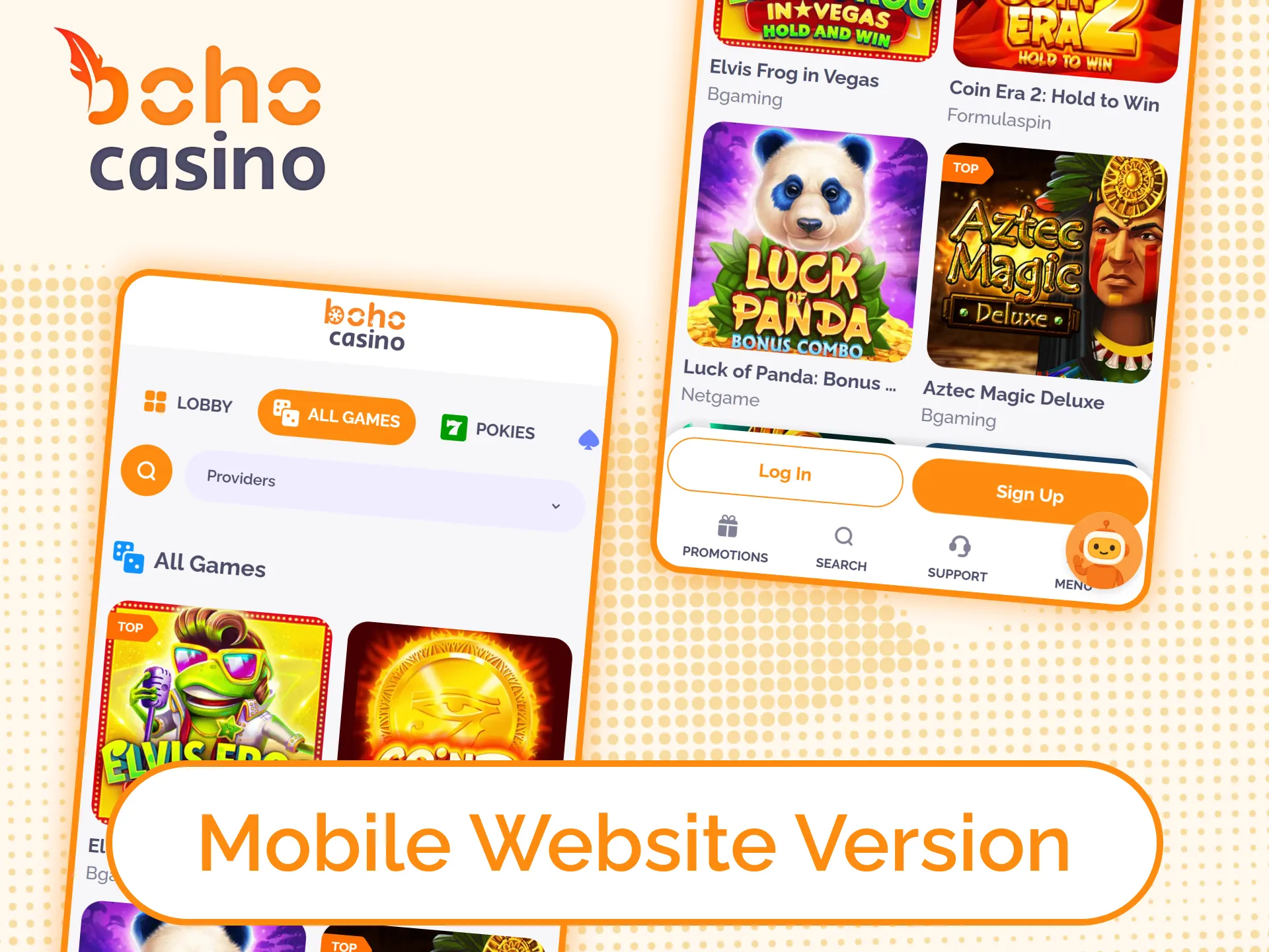 Use Boho Casino mobile website version without downloading the app.
