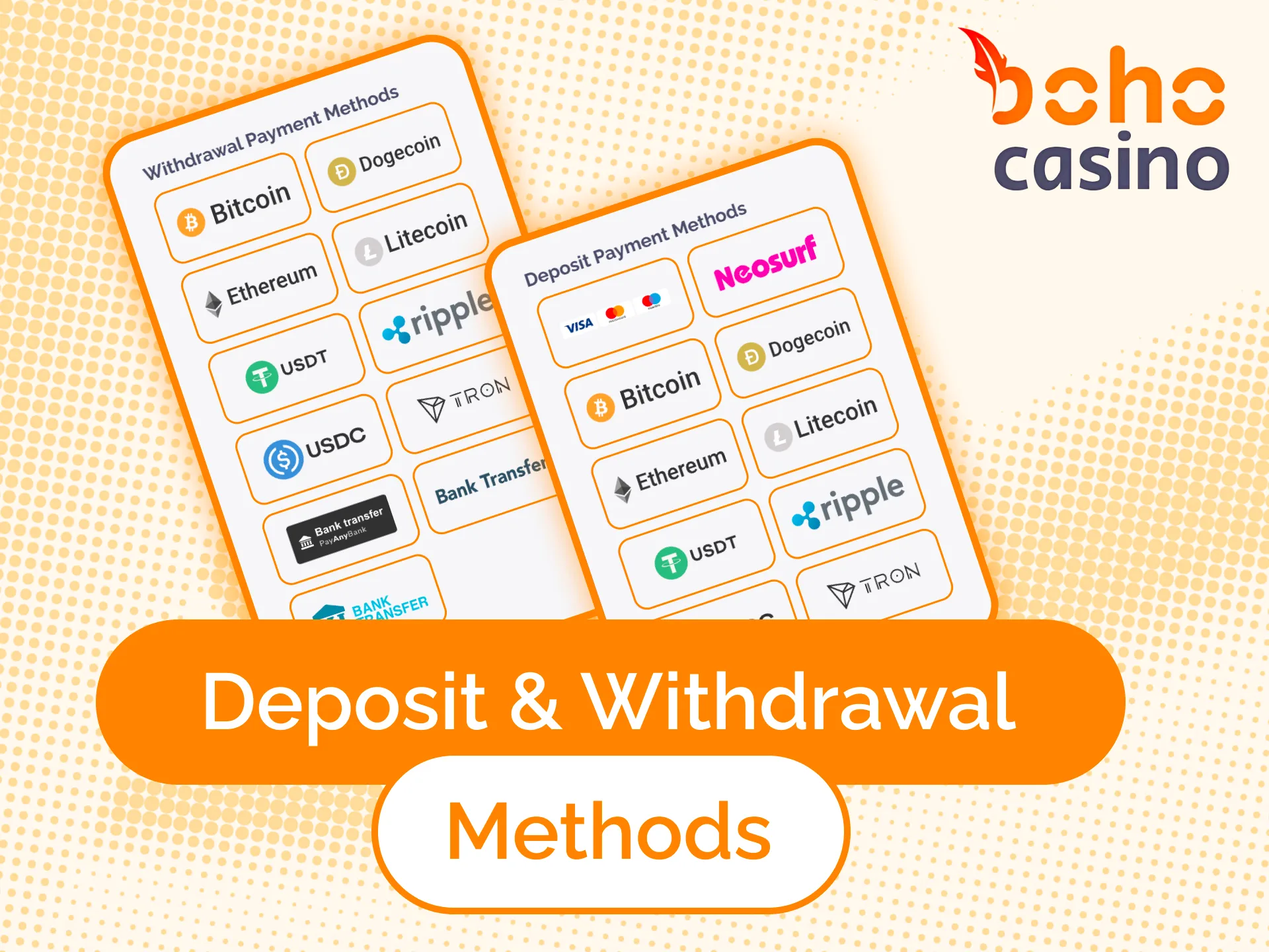 Convenient deposit and withdrawal methods at Boho Casino Australia.