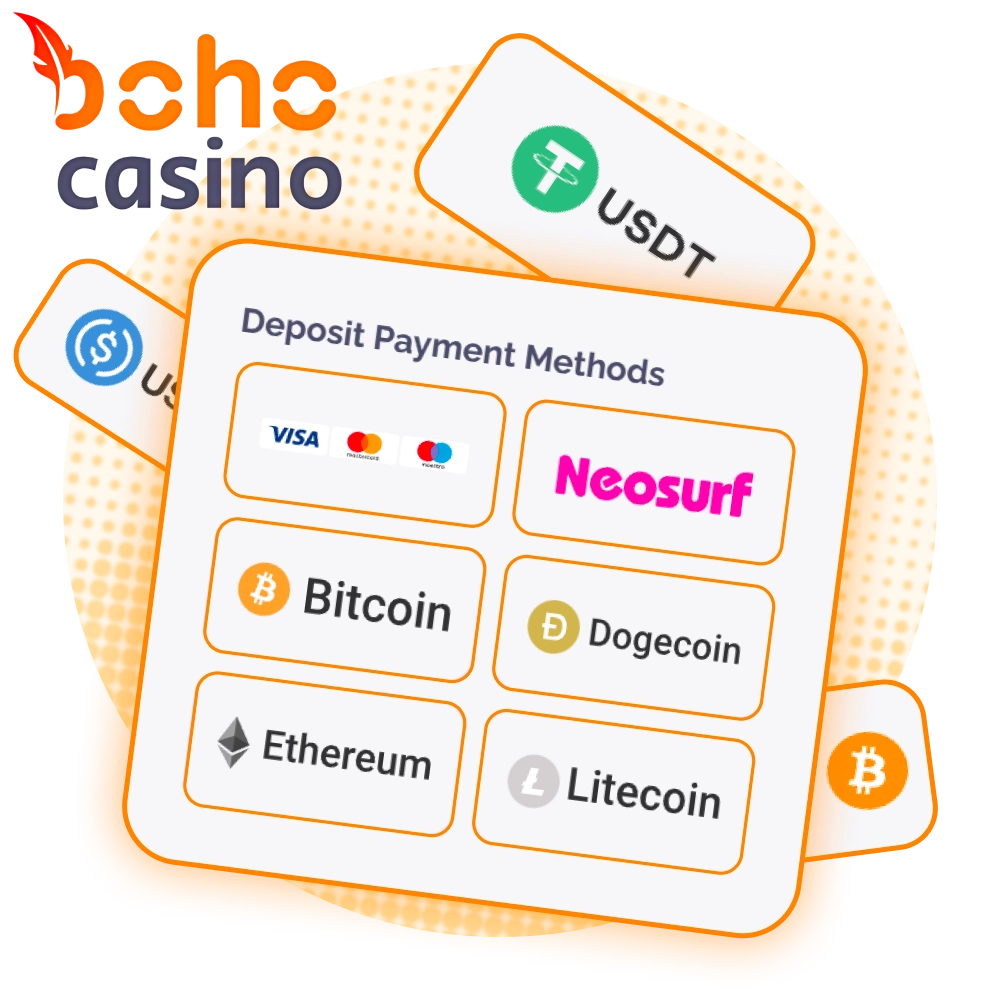 Secure payment methods available at Boho Casino Australia.