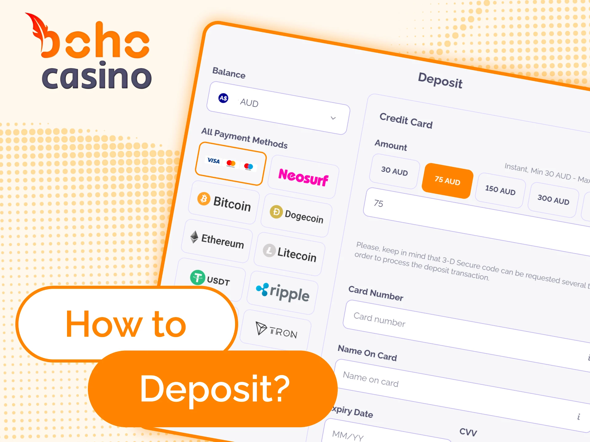 Follow a step by step guide to deposit at Boho Casino.