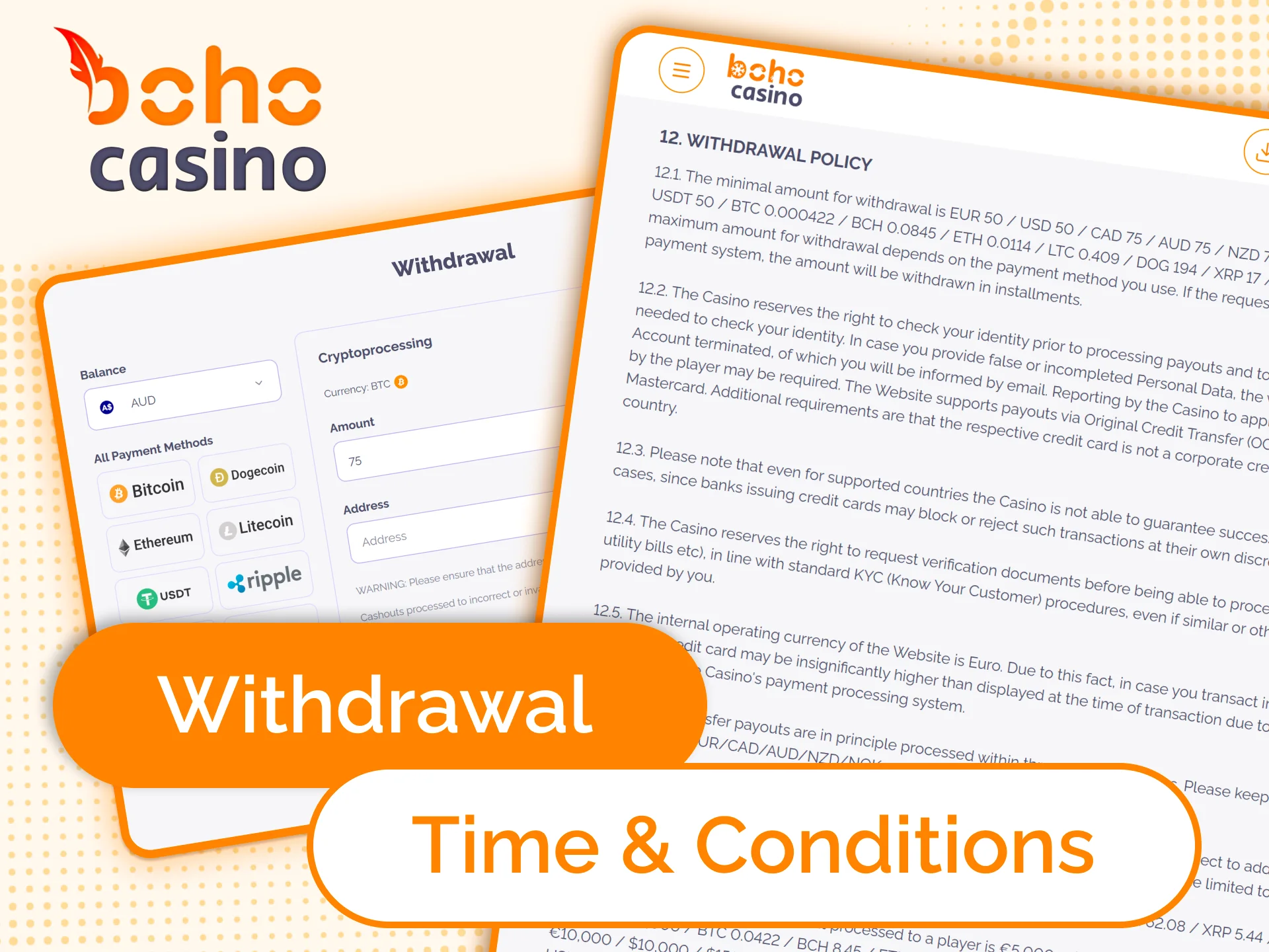 Read the terms and conditions for easy withdrawals from your Boho Casino account.