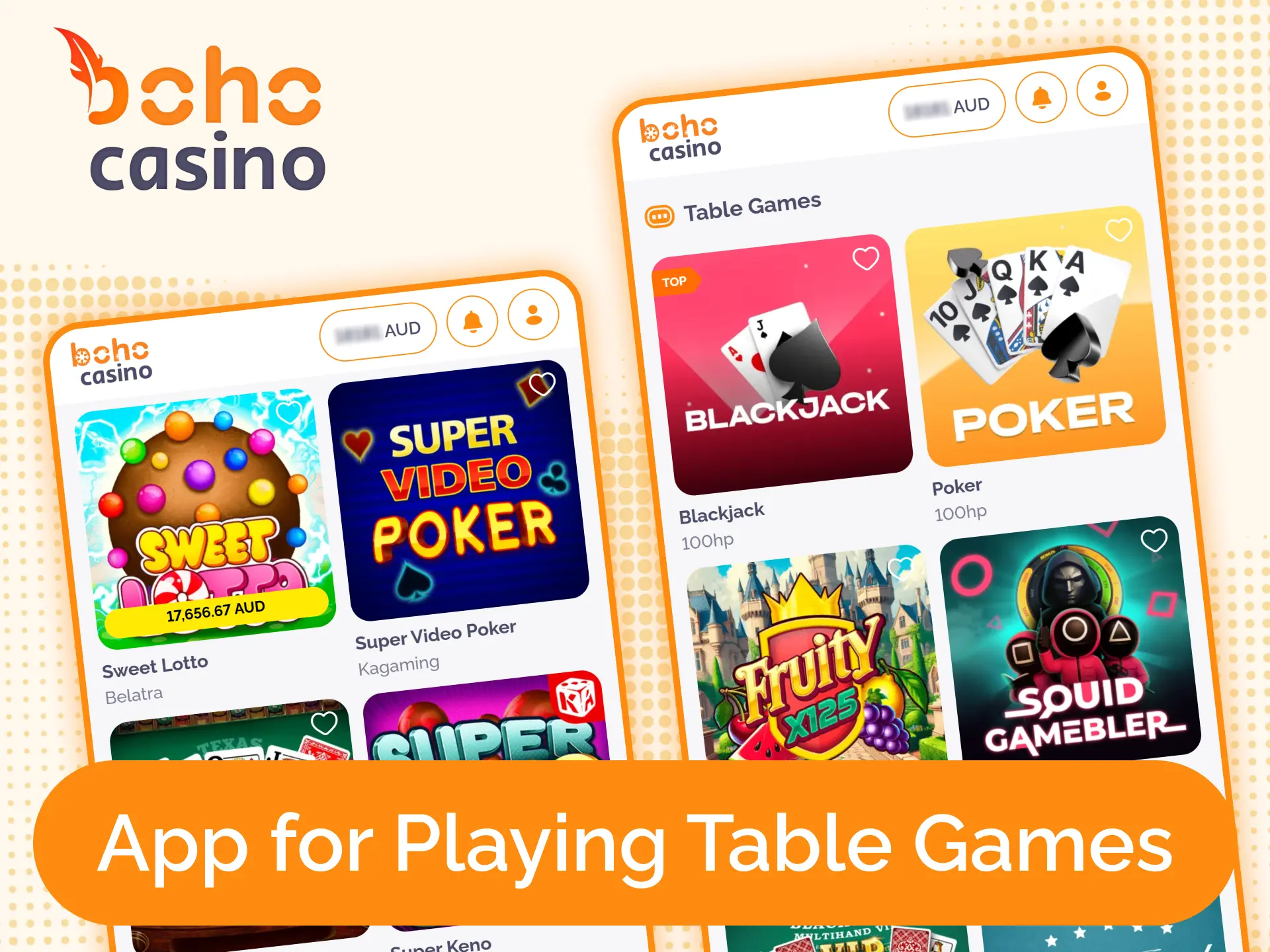Use the mobile version of the Boho Casino website to play table games.