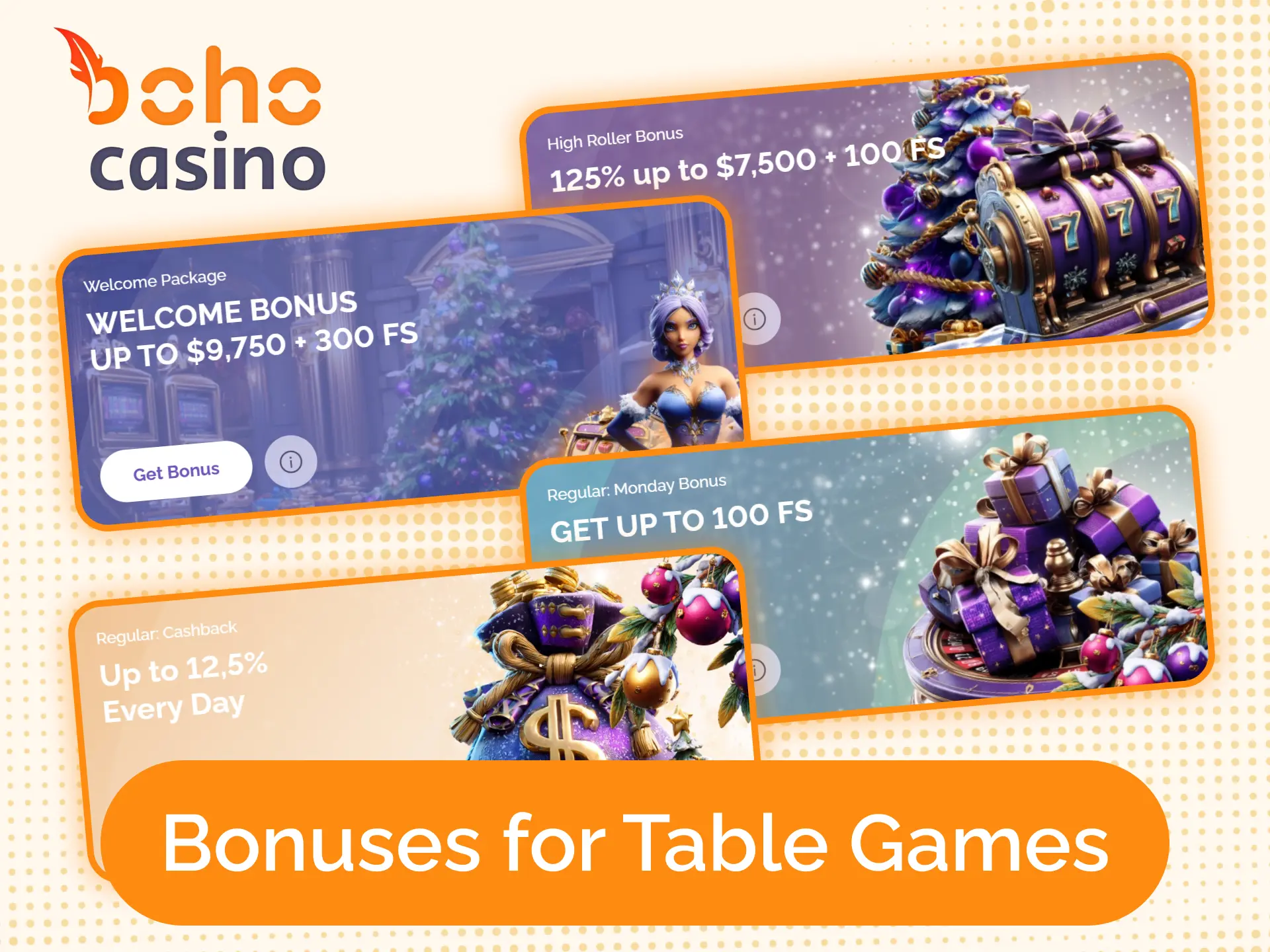 There are many Boho Casino's active bonus offers for table games.