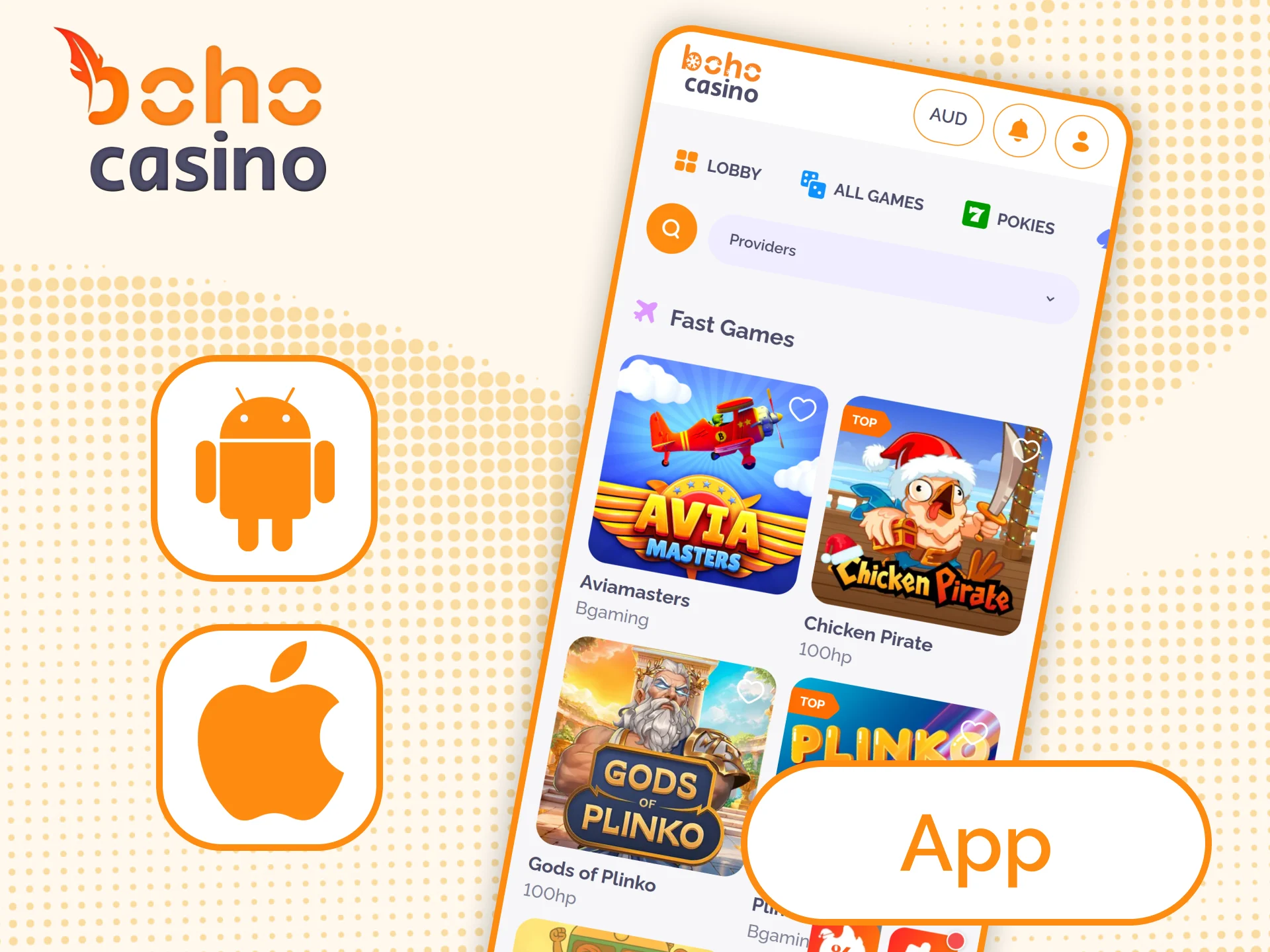 You can play Boho Casino crash games via mobile app.
