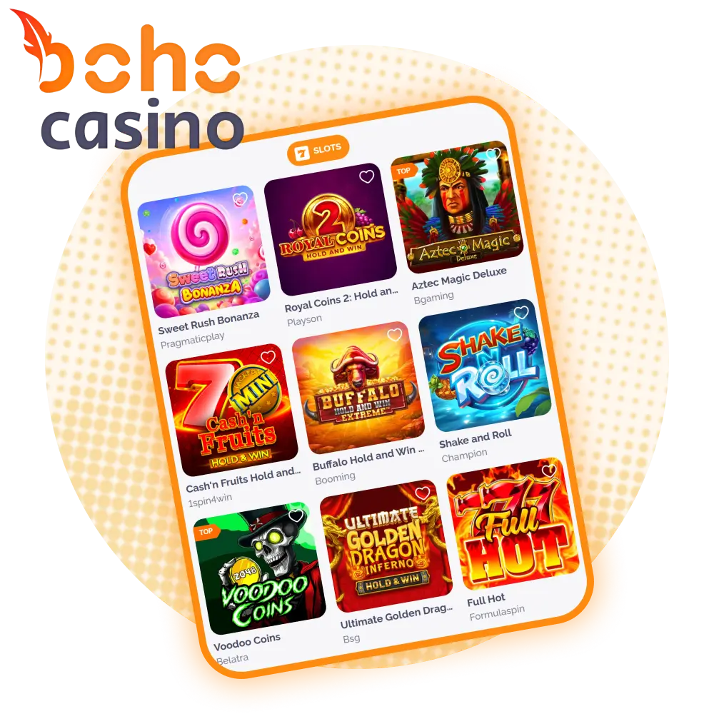 Play over 1000 slot machines on the Boho Casino website and app.
