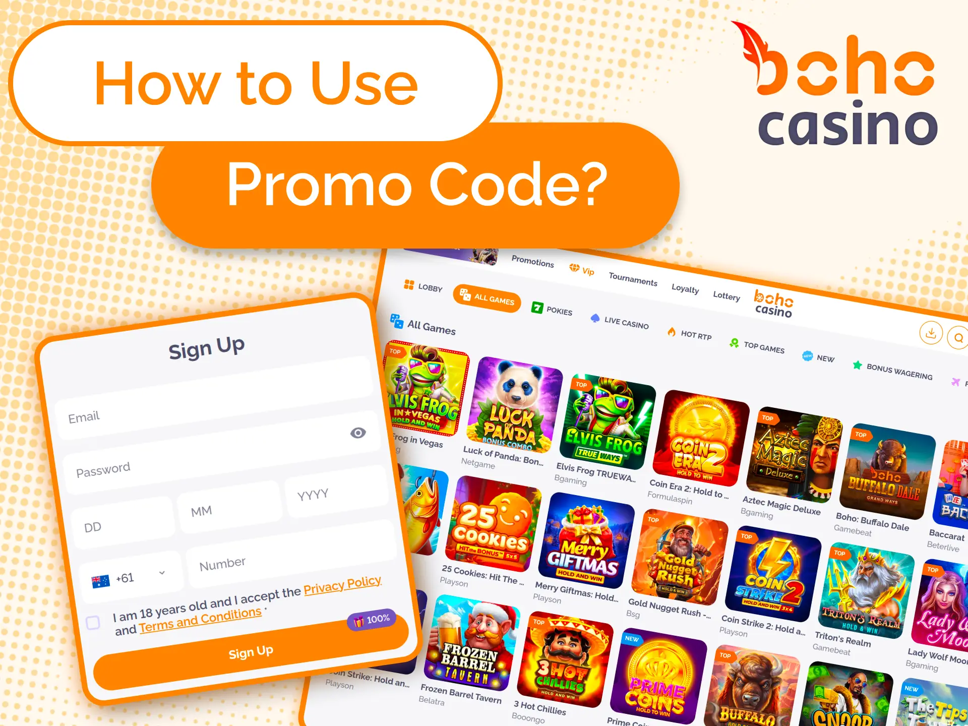 A step-by-step guide on how to use Boho Casino promo codes.