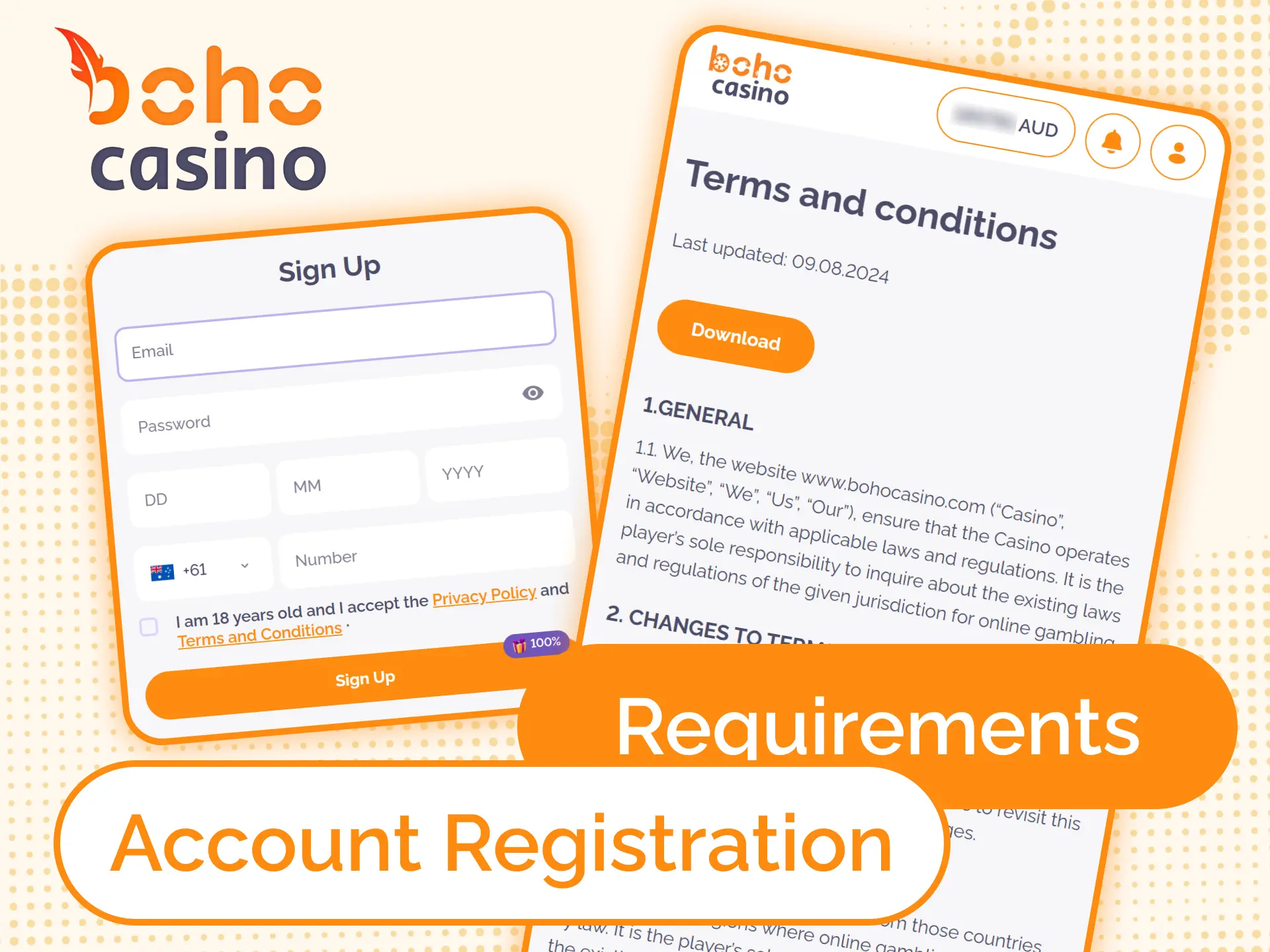You must agree to terms and conditions to register at Boho online casino.